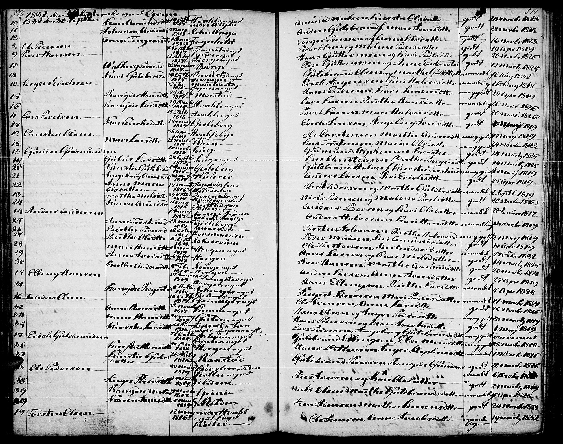 Gran prestekontor, AV/SAH-PREST-112/H/Ha/Haa/L0010: Parish register (official) no. 10, 1824-1842, p. 516-517