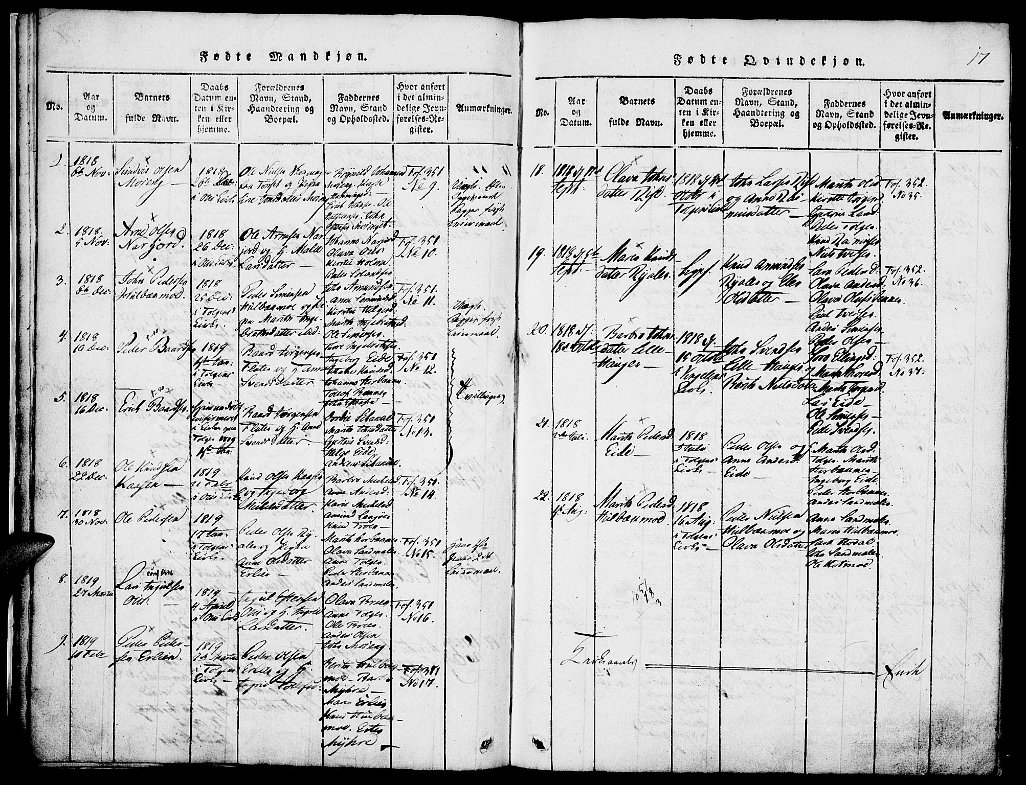 Tolga prestekontor, SAH/PREST-062/K/L0004: Parish register (official) no. 4, 1815-1836, p. 17