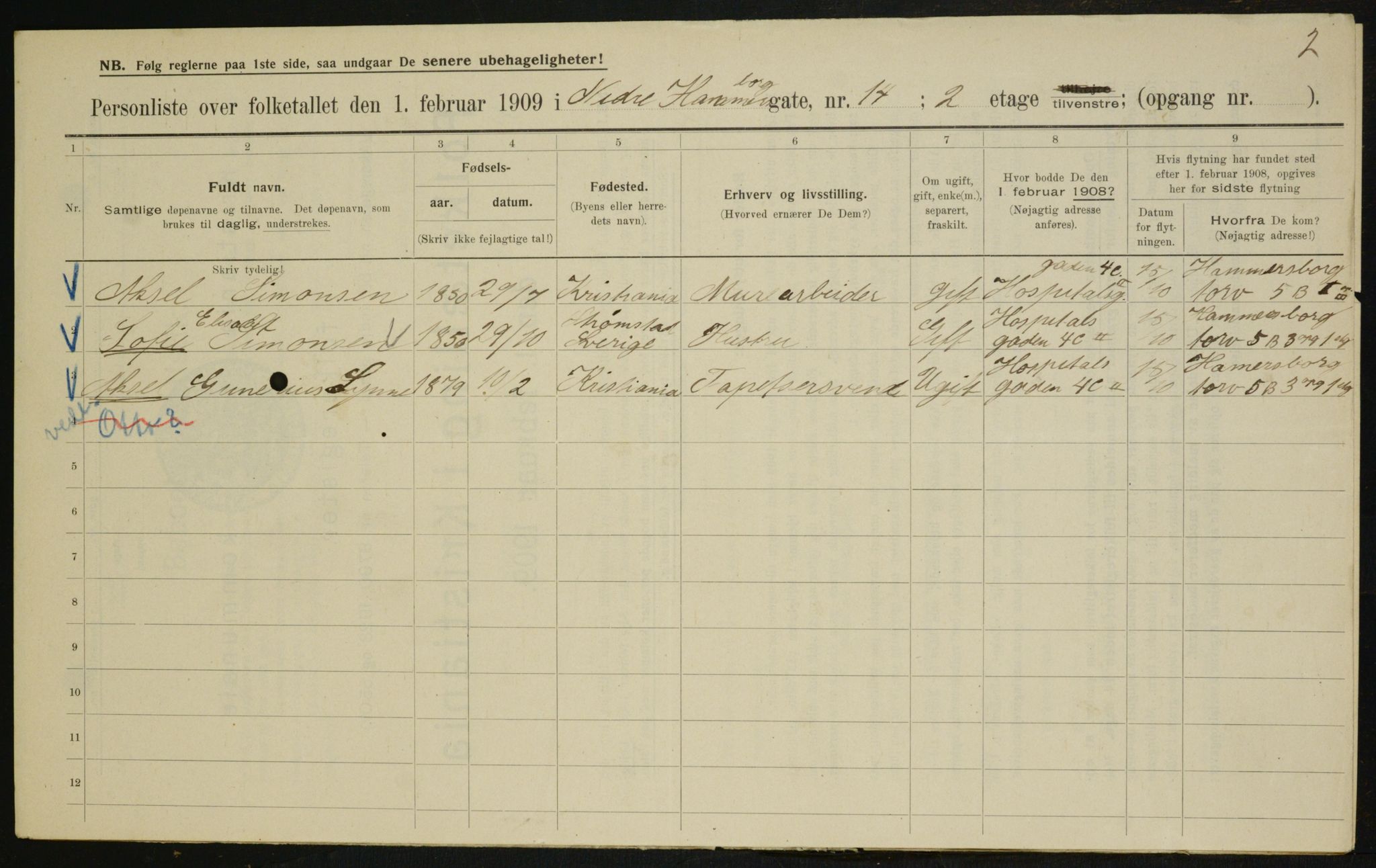 OBA, Municipal Census 1909 for Kristiania, 1909, p. 62934