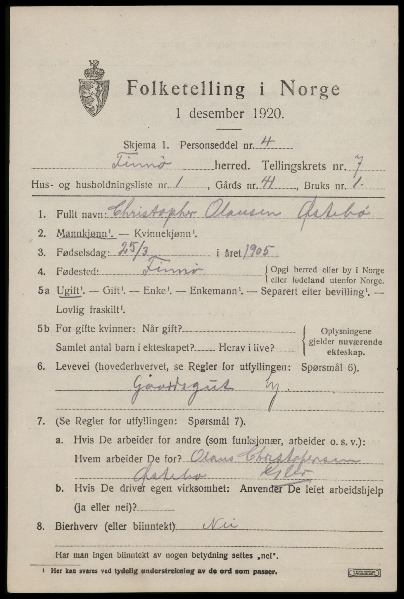 SAST, 1920 census for Finnøy, 1920, p. 3536