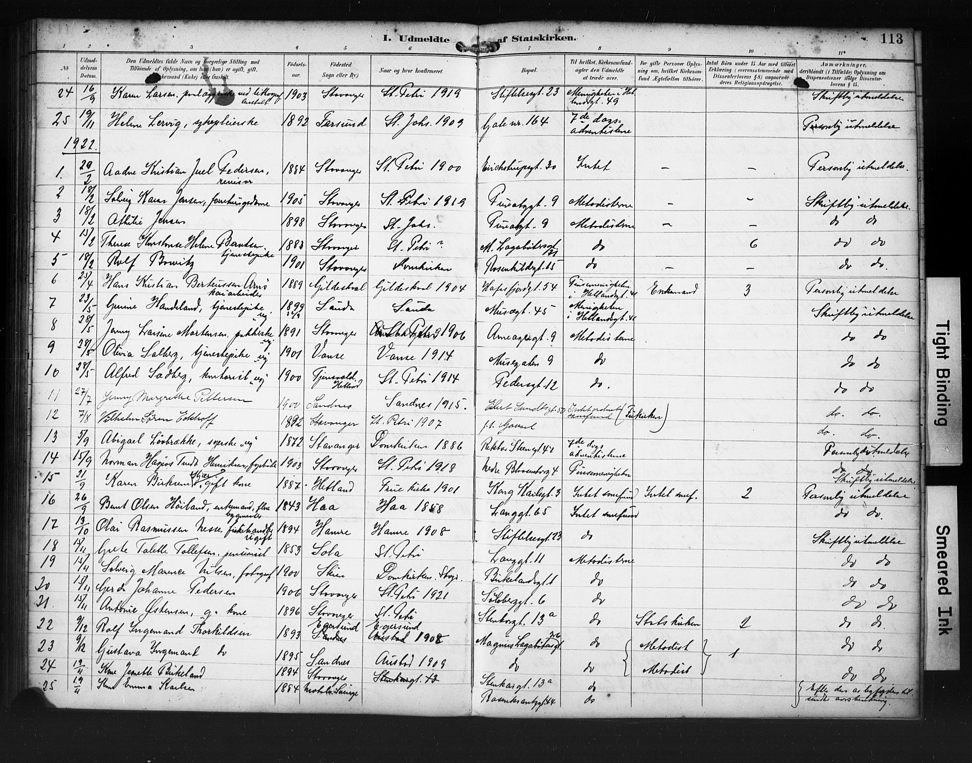 St. Petri sokneprestkontor, AV/SAST-A-101813/001/30/30BA/L0020: Parish register (official) no. A 18, 1893-1928, p. 113