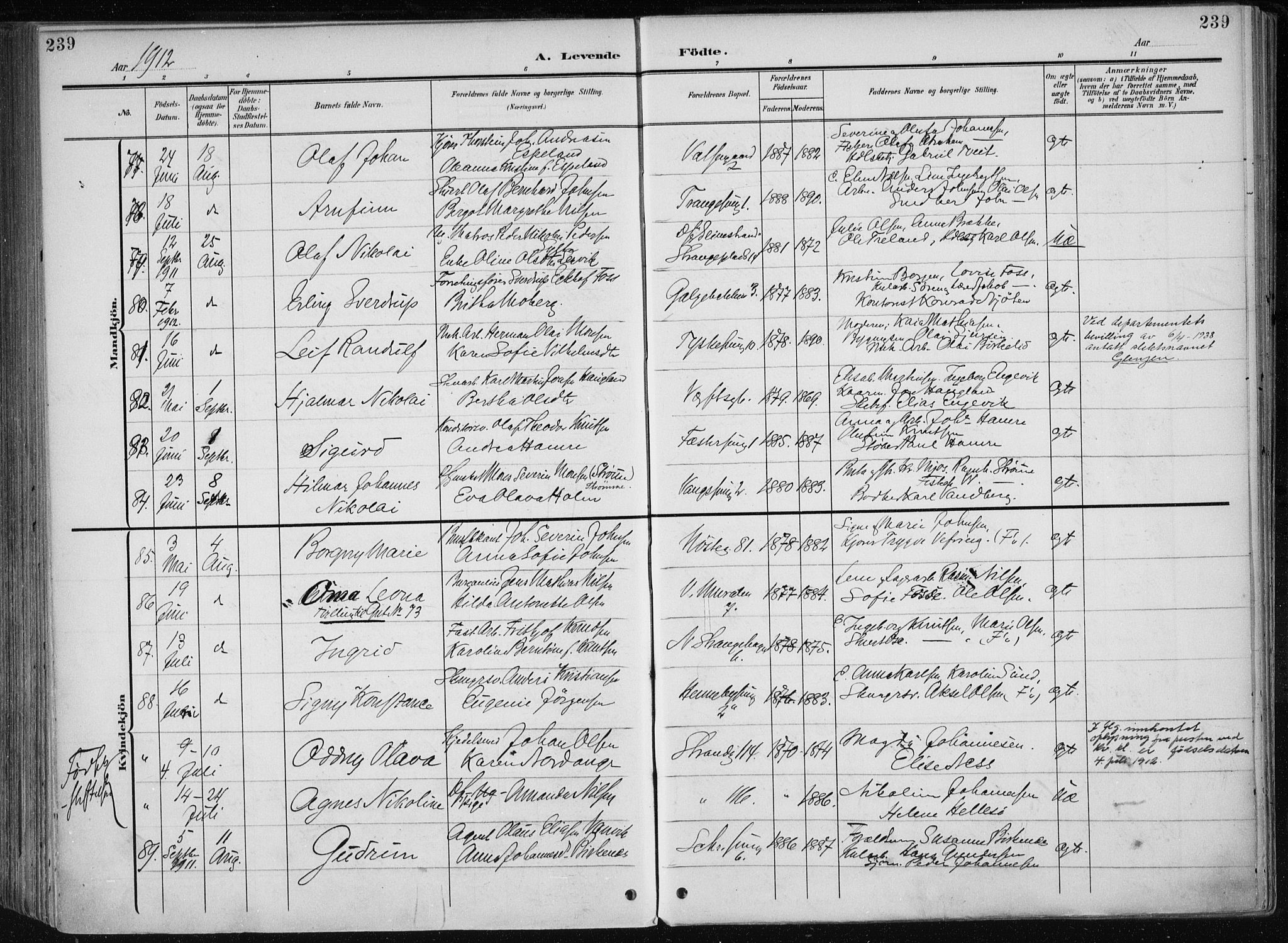 Nykirken Sokneprestembete, SAB/A-77101/H/Haa/L0019: Parish register (official) no. B 7, 1904-1916, p. 239