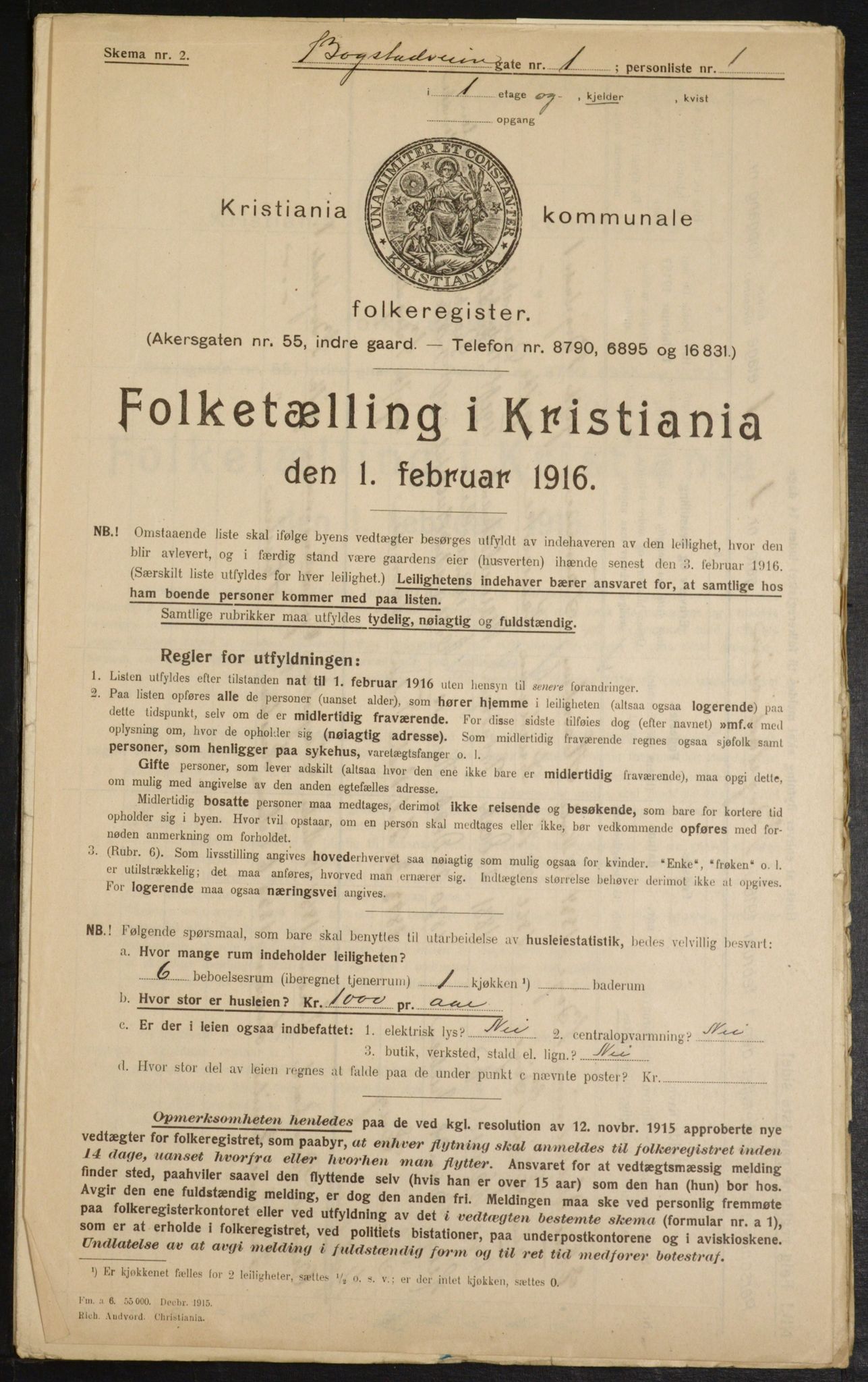 OBA, Municipal Census 1916 for Kristiania, 1916, p. 6868