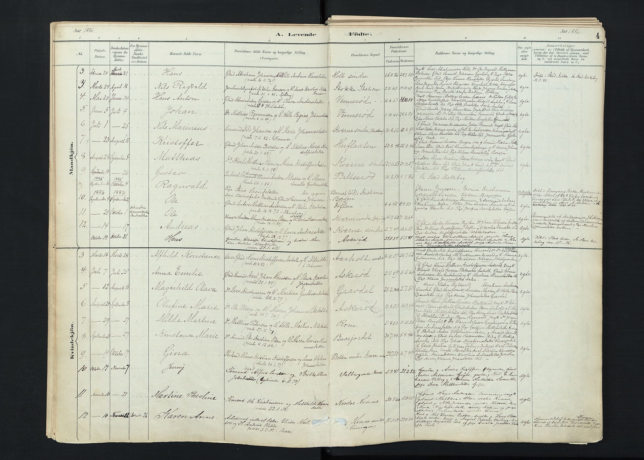 Stokke kirkebøker, SAKO/A-320/F/Fc/L0001: Parish register (official) no. III 1, 1884-1910, p. 4
