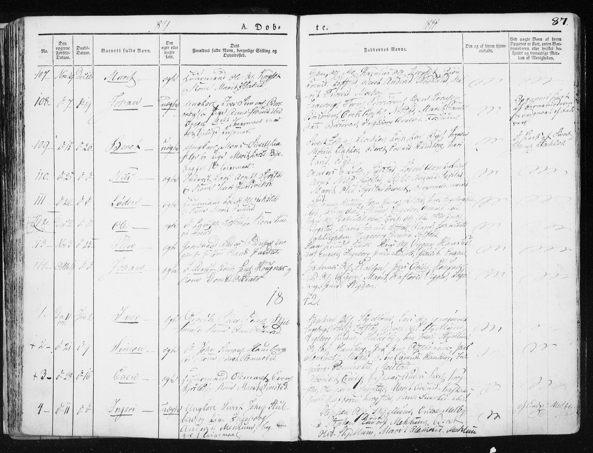 Ministerialprotokoller, klokkerbøker og fødselsregistre - Sør-Trøndelag, SAT/A-1456/665/L0771: Parish register (official) no. 665A06, 1830-1856, p. 87