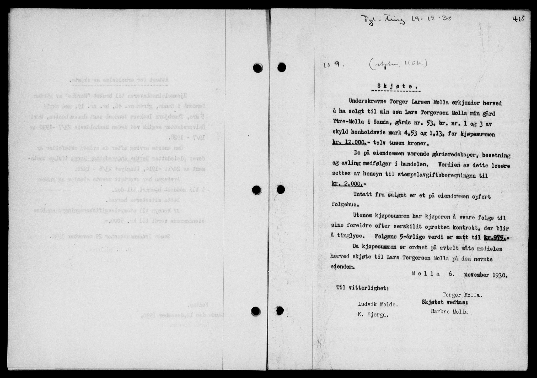 Ryfylke tingrett, SAST/A-100055/001/II/IIB/L0061: Mortgage book no. 40, 1930-1931, Deed date: 19.12.1930