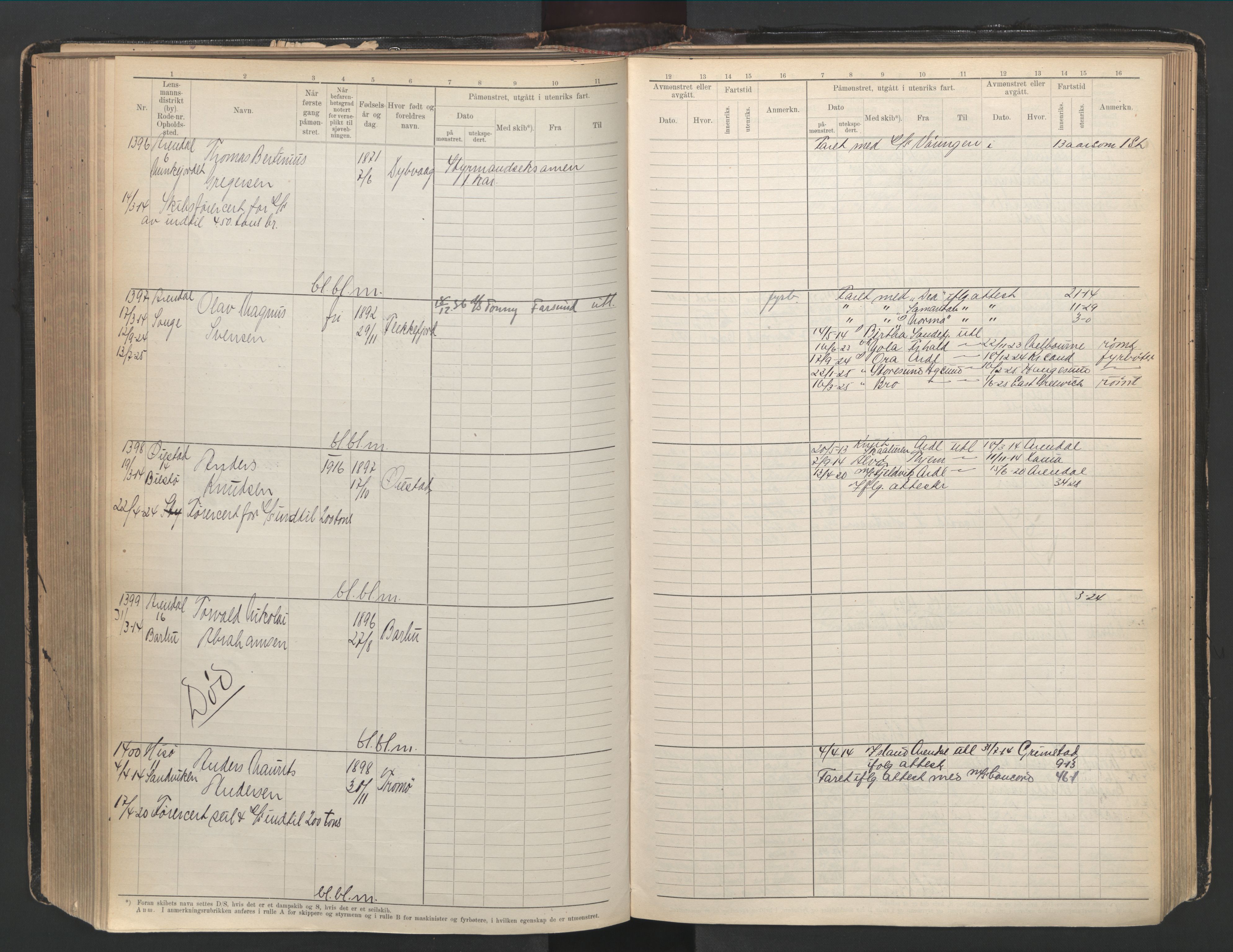 Arendal mønstringskrets, SAK/2031-0012/F/Fb/L0003: Hovedrulle A nr 1-2495, E-4, 1899-1949, p. 289