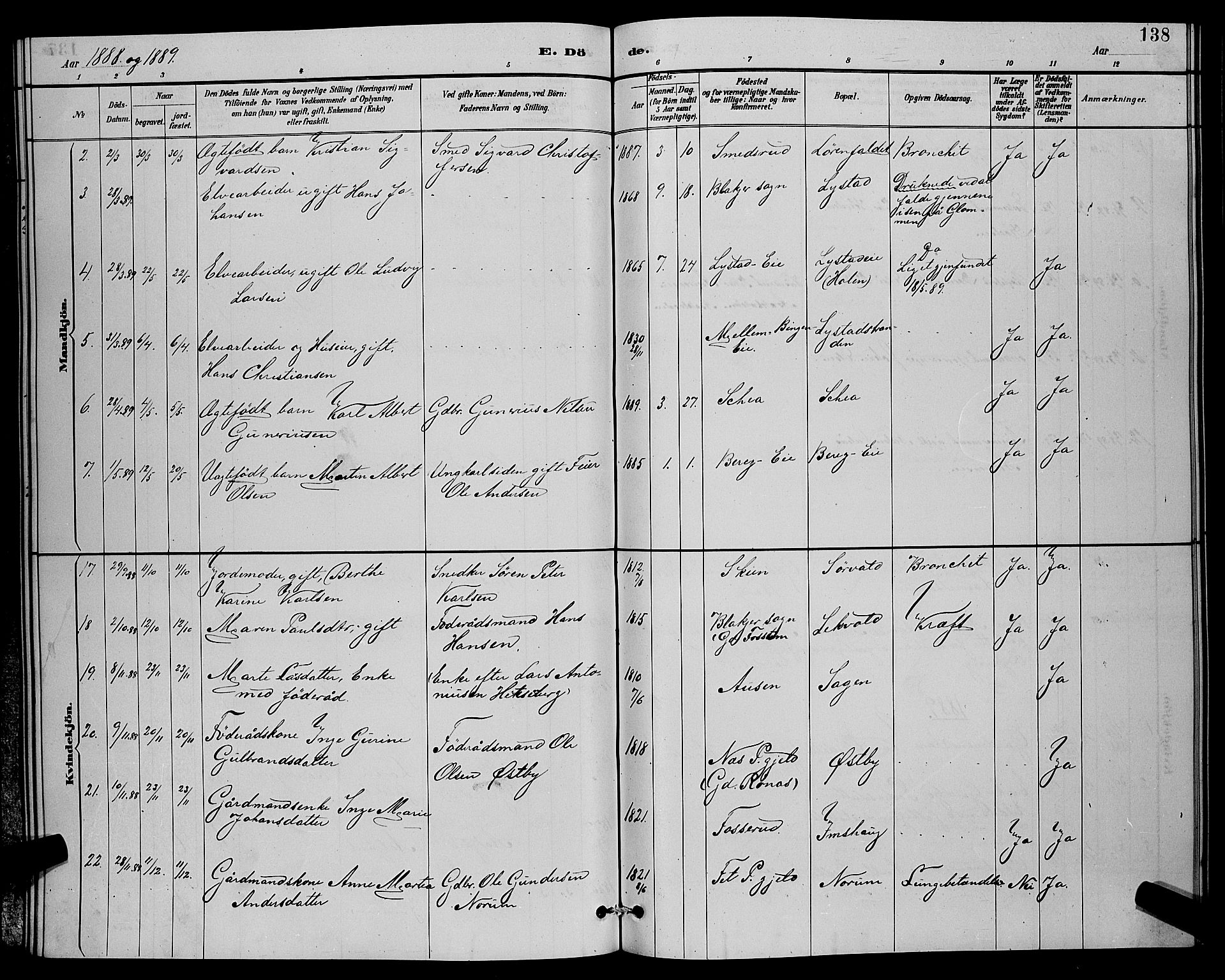 Sørum prestekontor Kirkebøker, AV/SAO-A-10303/G/Ga/L0005: Parish register (copy) no. I 5.1, 1886-1894, p. 138