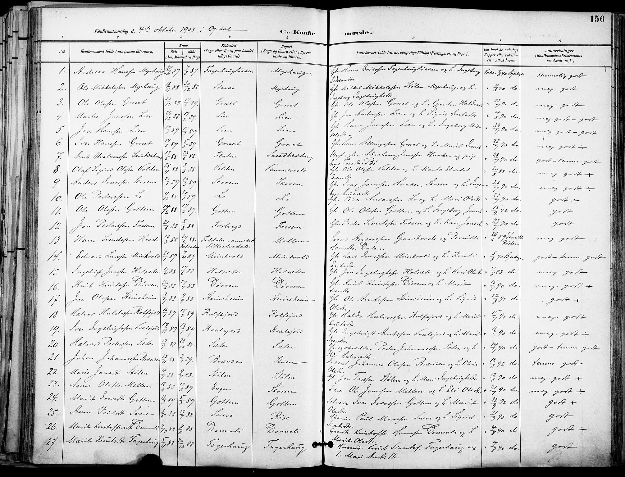 Ministerialprotokoller, klokkerbøker og fødselsregistre - Sør-Trøndelag, AV/SAT-A-1456/678/L0902: Parish register (official) no. 678A11, 1895-1911, p. 156