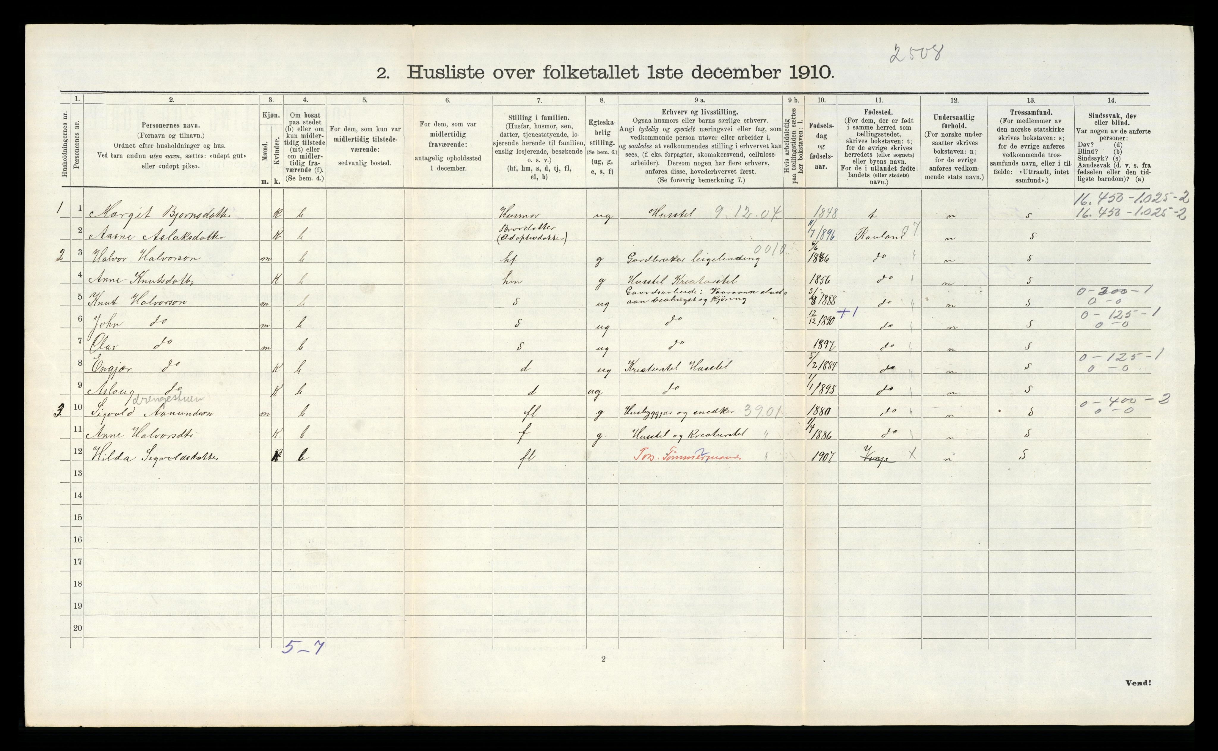 RA, 1910 census for Vinje, 1910, p. 205