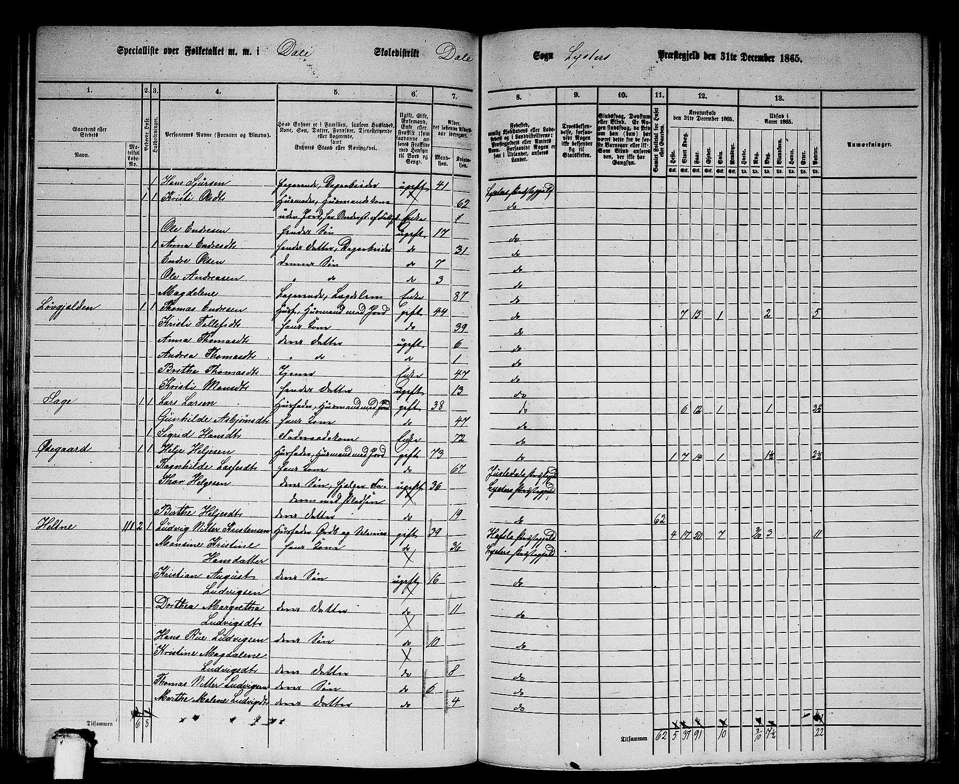 RA, 1865 census for Luster, 1865, p. 97