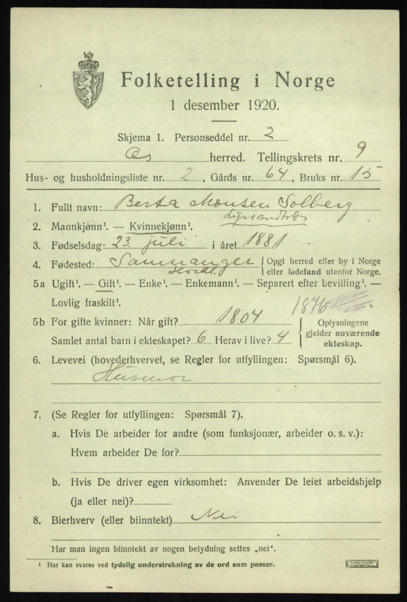 SAB, 1920 census for Os, 1920, p. 7286