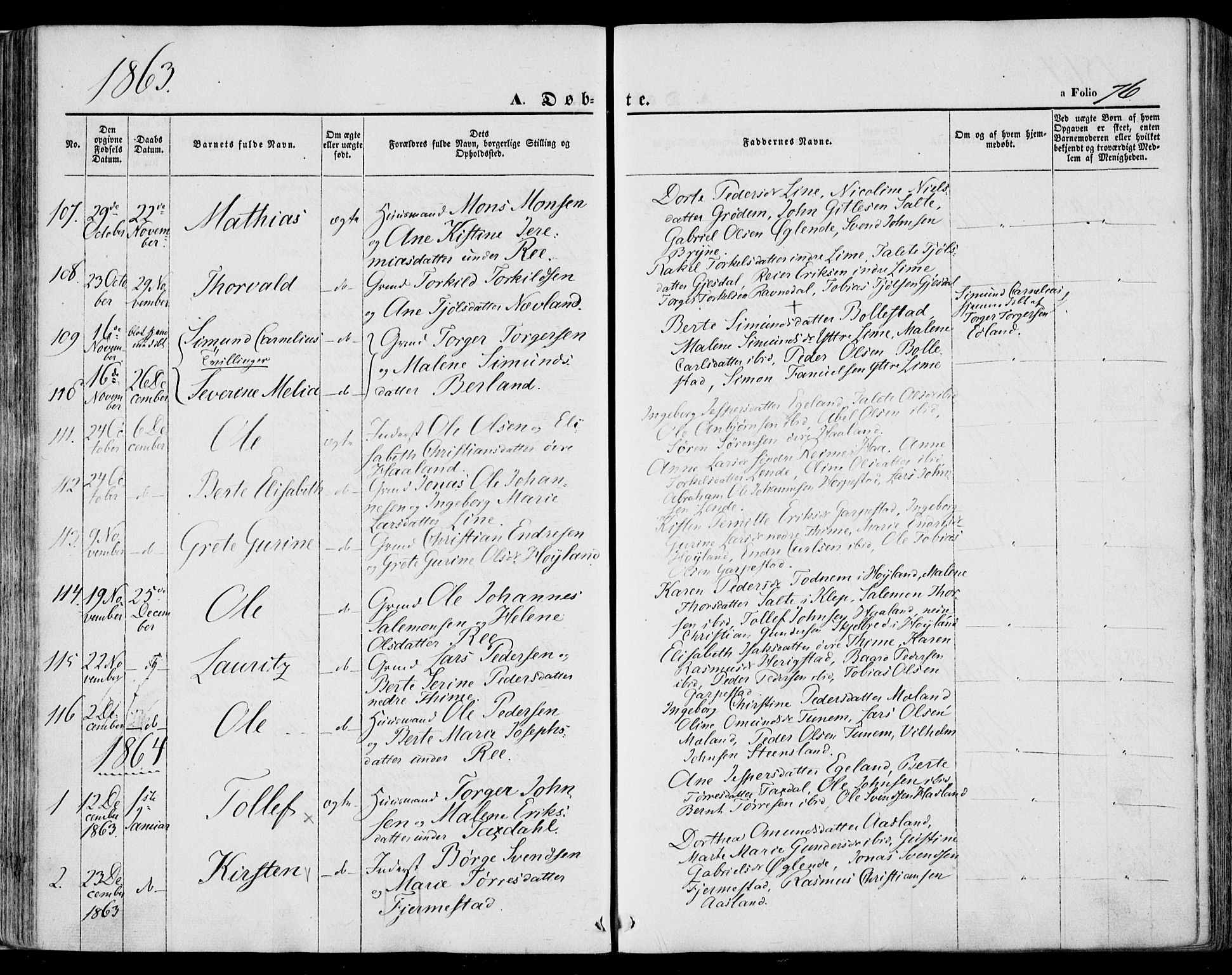 Lye sokneprestkontor, SAST/A-101794/001/30BA/L0007: Parish register (official) no. A 6, 1856-1871, p. 76