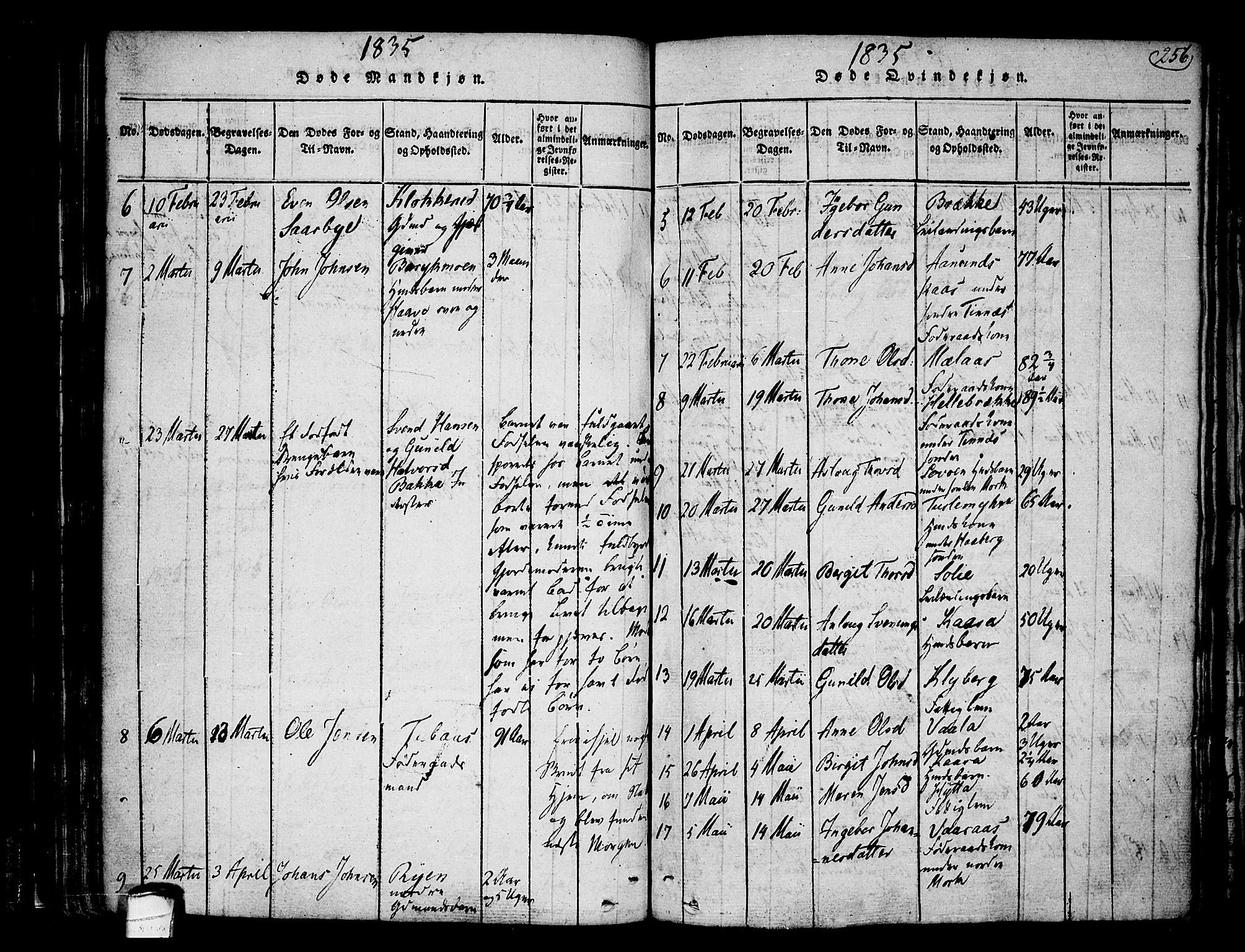 Heddal kirkebøker, AV/SAKO-A-268/F/Fa/L0005: Parish register (official) no. I 5, 1814-1837, p. 255-256