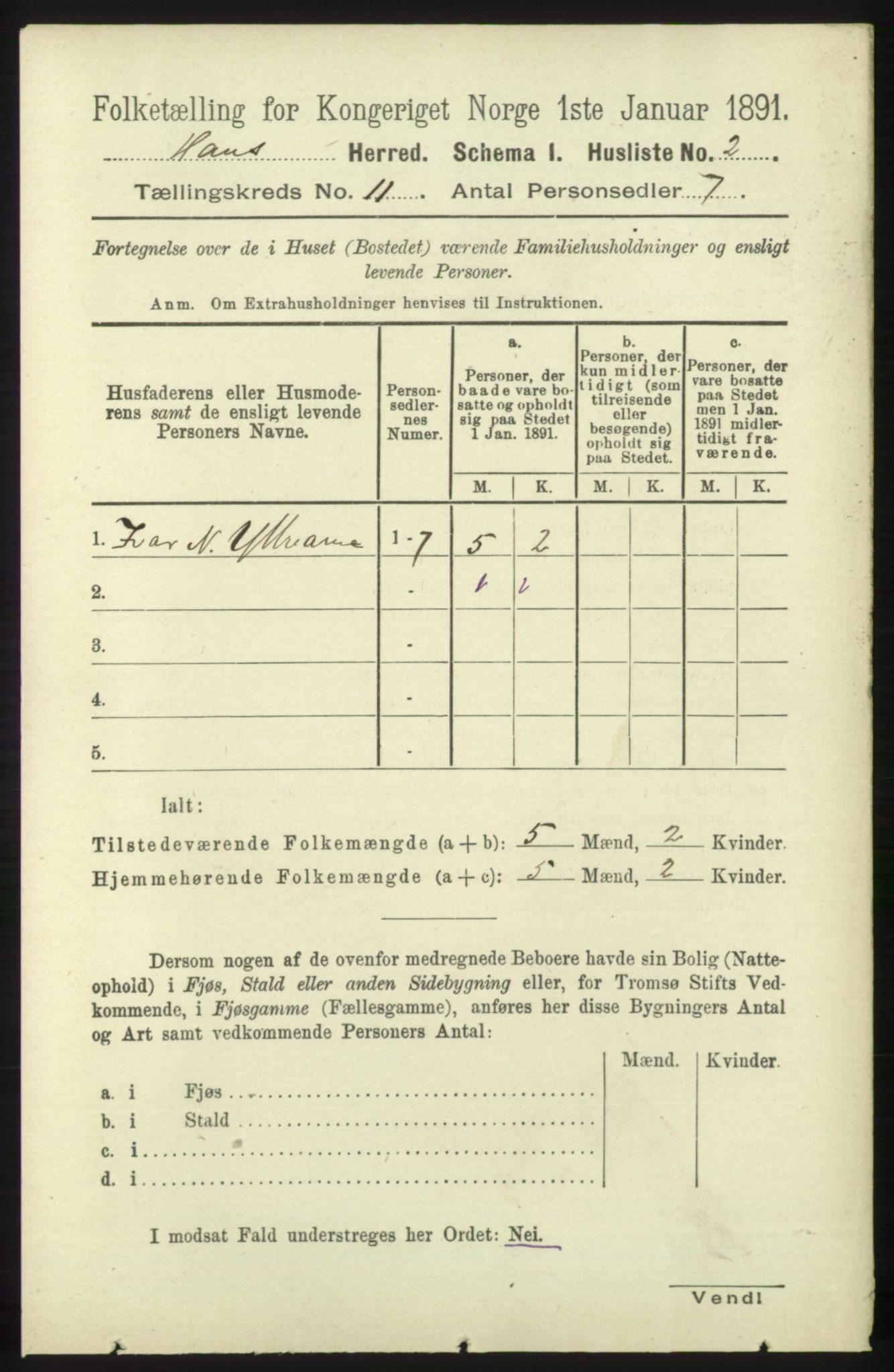 RA, 1891 census for 1250 Haus, 1891, p. 4273