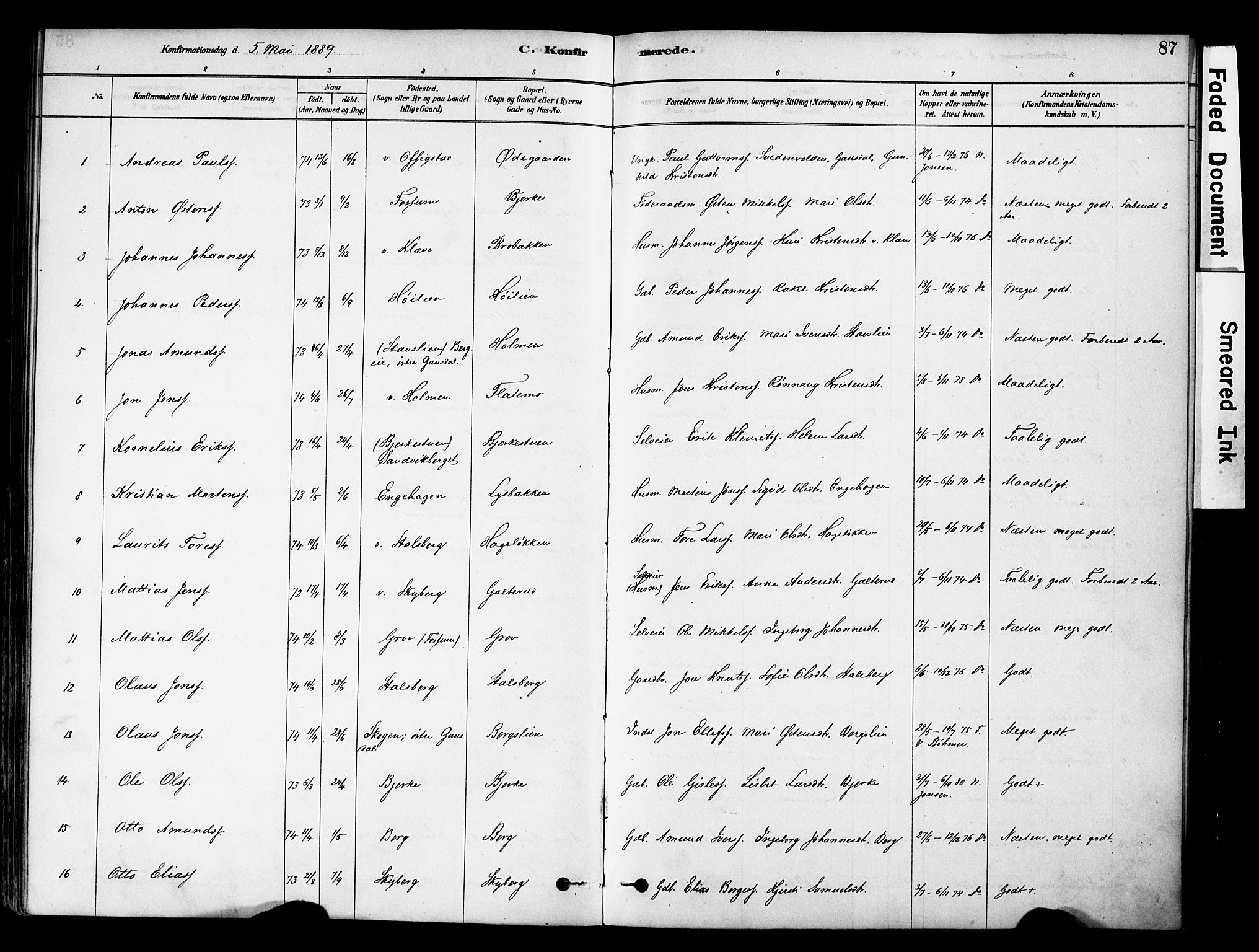 Øyer prestekontor, AV/SAH-PREST-084/H/Ha/Haa/L0009: Parish register (official) no. 9, 1878-1893, p. 87