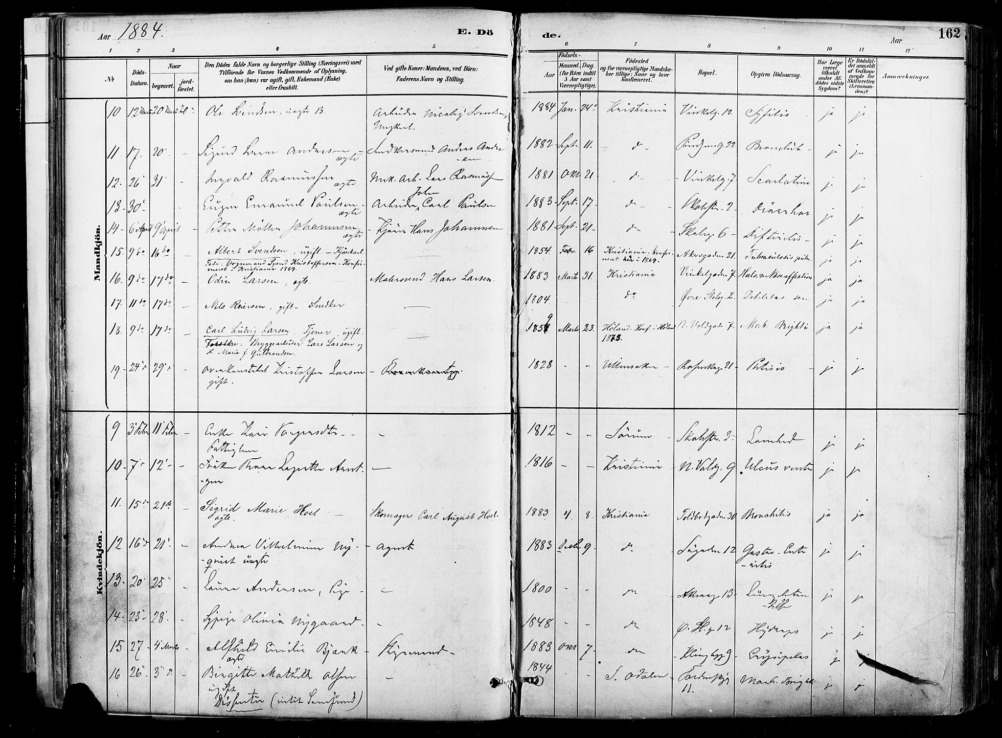 Johannes prestekontor Kirkebøker, AV/SAO-A-10852/F/Fa/L0004: Parish register (official) no. 4, 1883-1907, p. 162