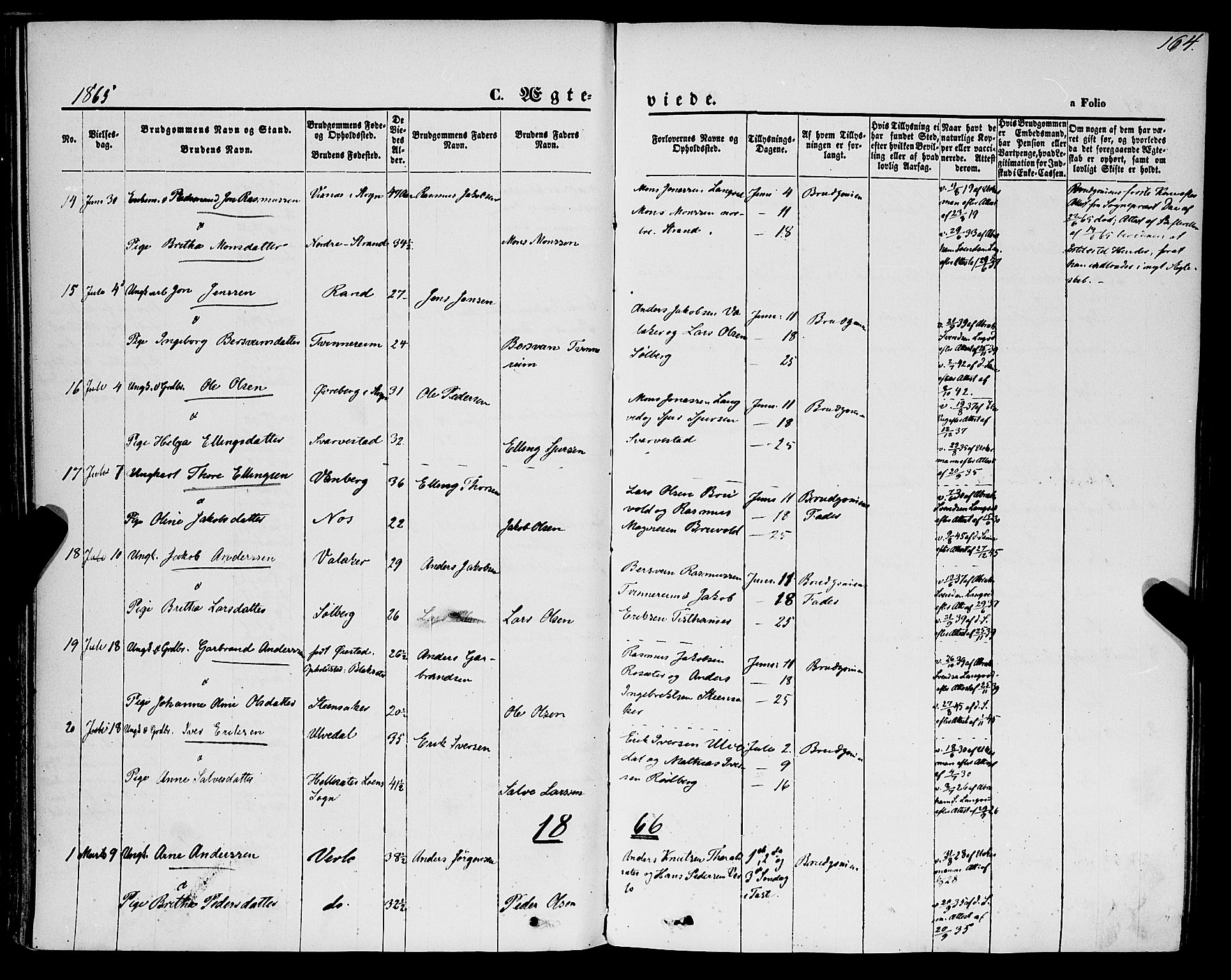 Innvik sokneprestembete, SAB/A-80501: Parish register (official) no. A 6, 1865-1878, p. 164