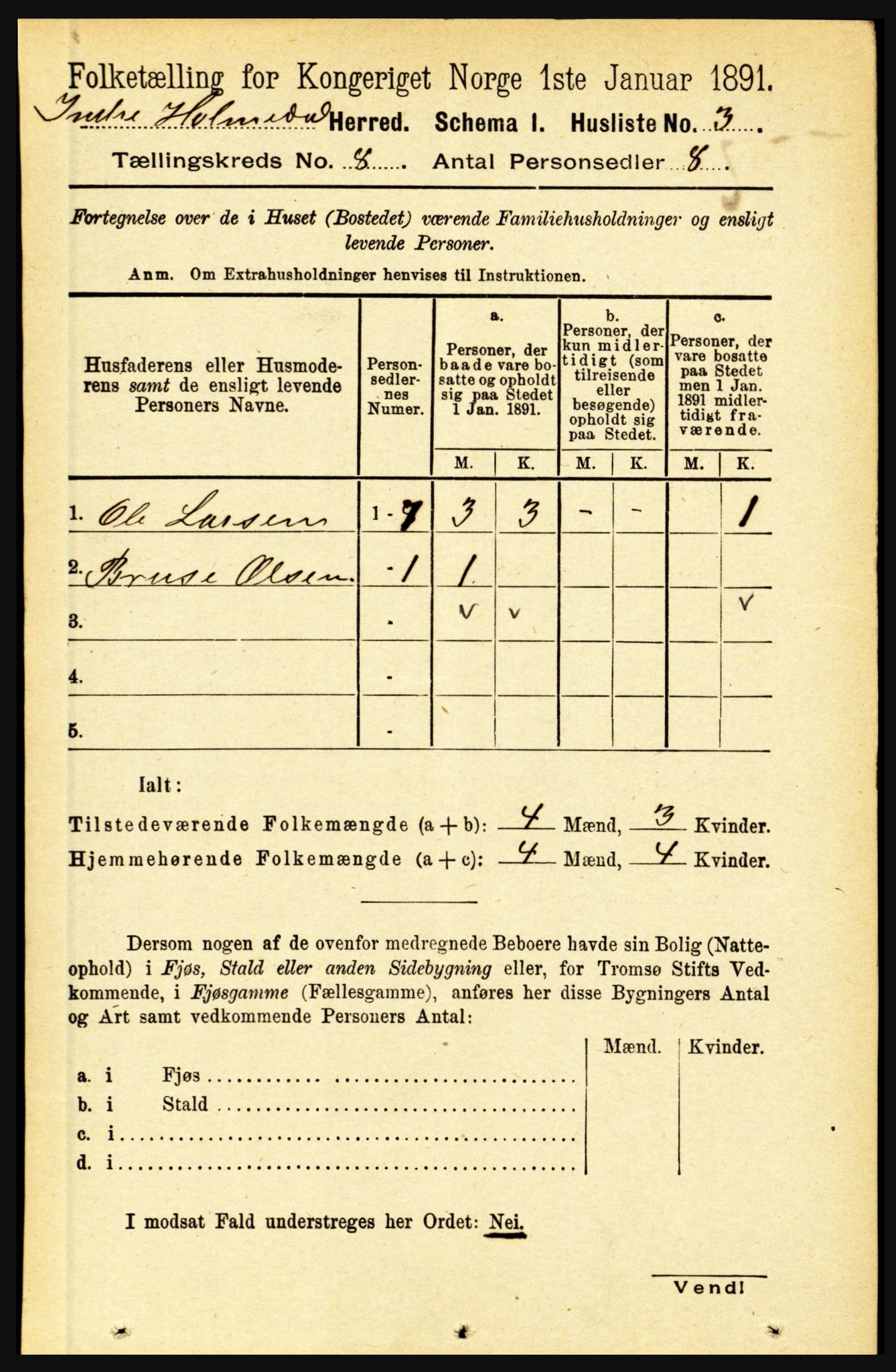 RA, 1891 census for 1430 Indre Holmedal, 1891, p. 3312