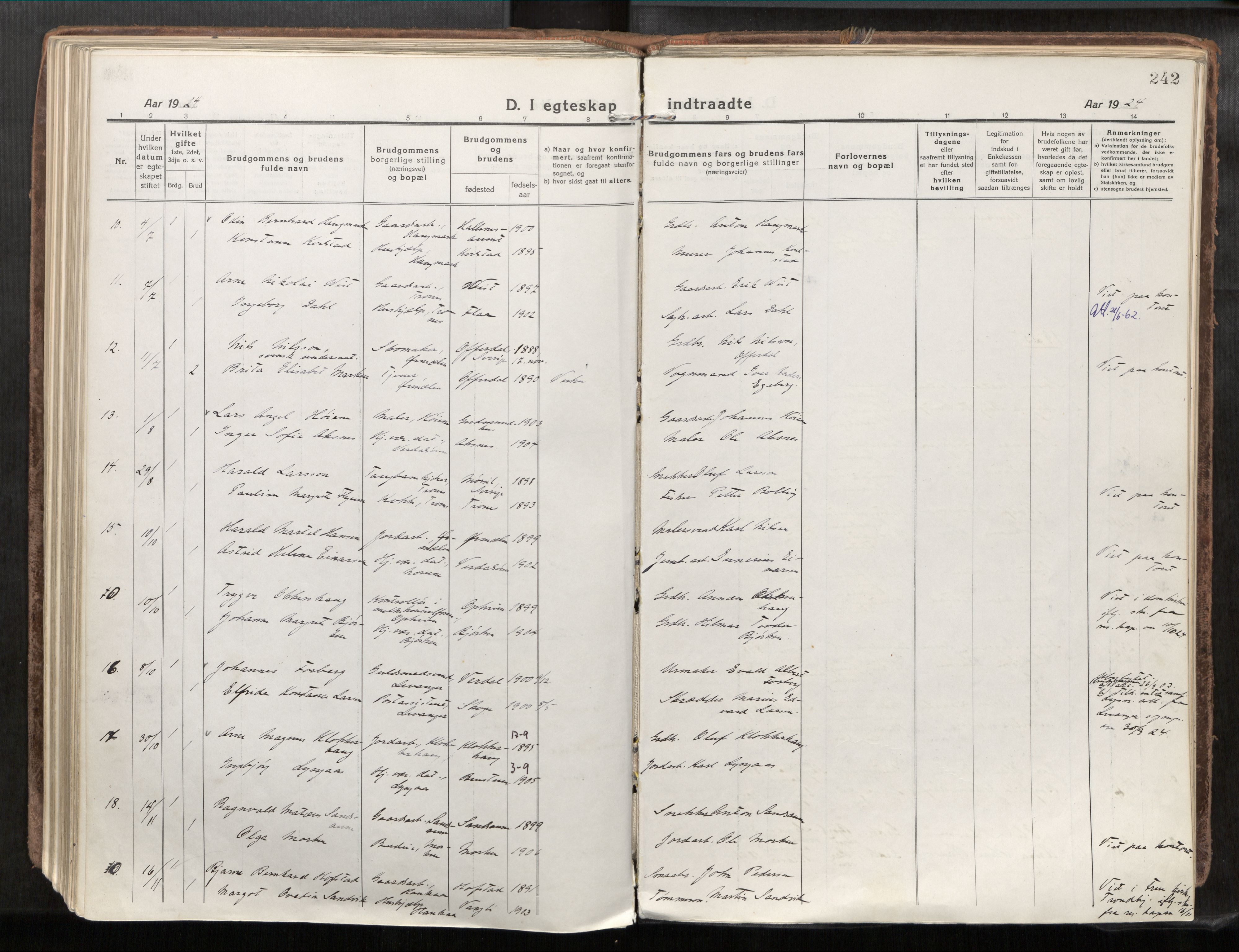 Verdal sokneprestkontor, SAT/A-1156/2/H/Haa/L0001: Parish register (official) no. 1, 1917-1932, p. 242