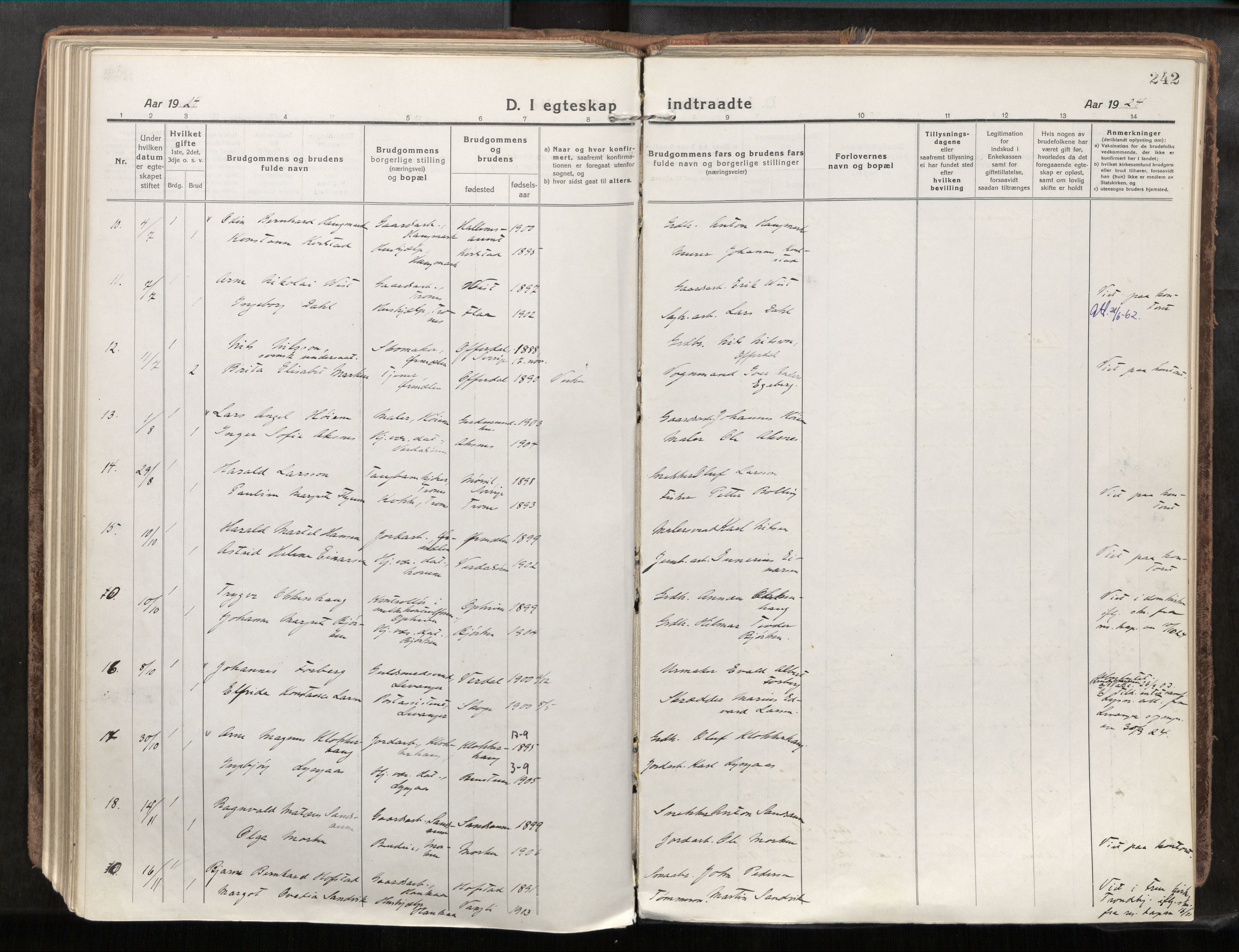 Verdal sokneprestkontor, AV/SAT-A-1156/2/H/Haa/L0001: Parish register (official) no. 1, 1917-1932, p. 242