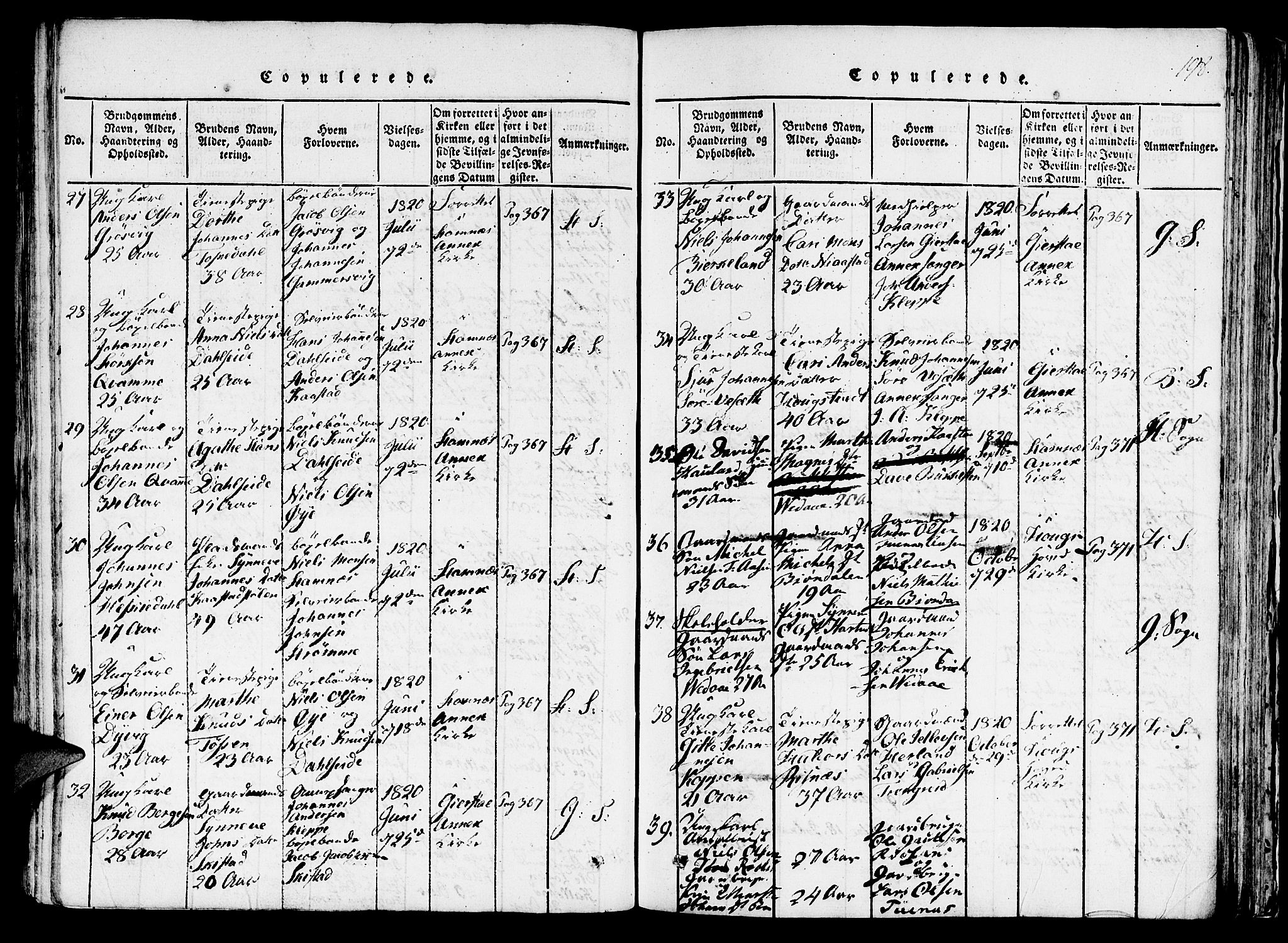 Haus sokneprestembete, AV/SAB-A-75601/H/Haa: Parish register (official) no. A 12, 1816-1821, p. 198