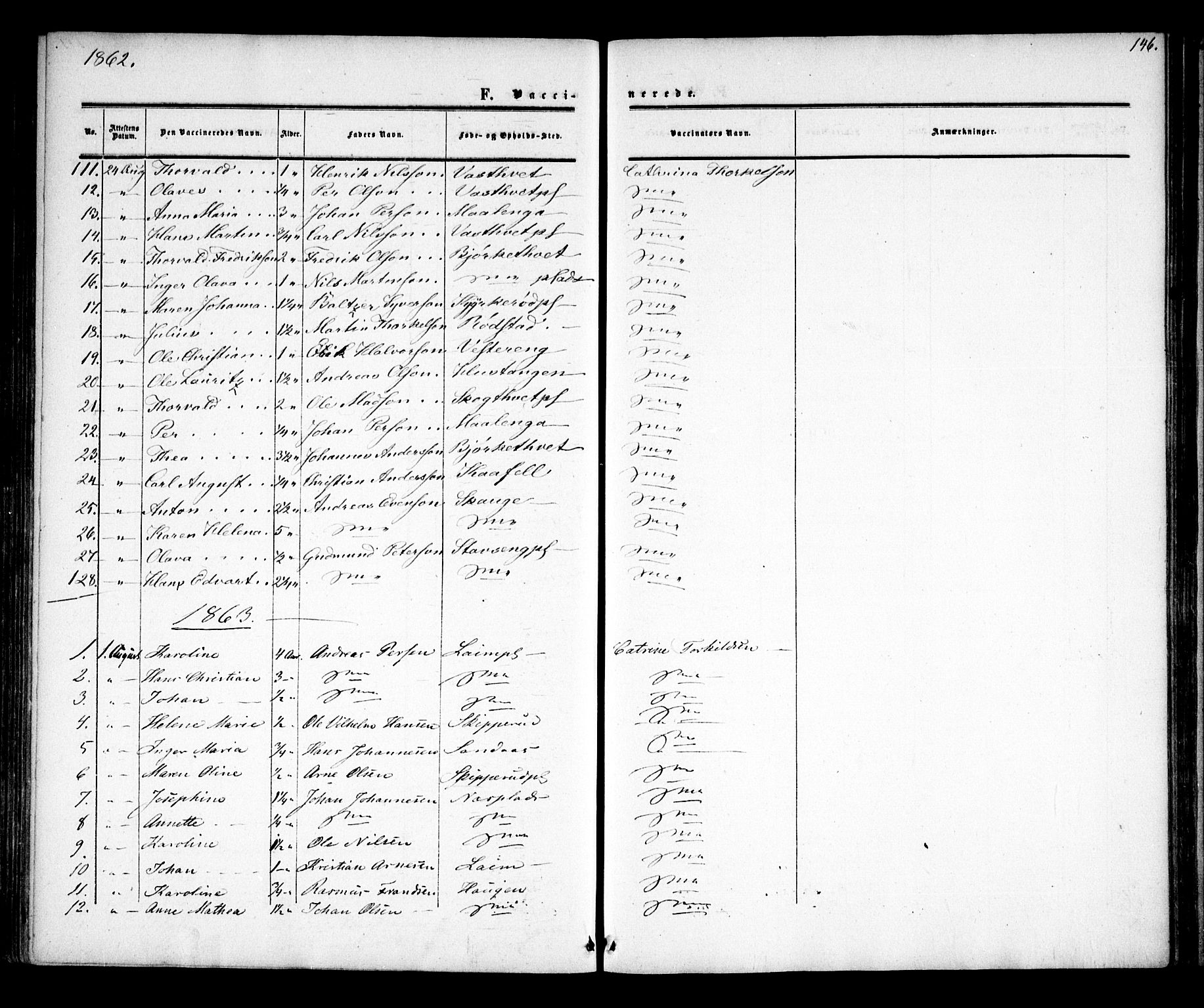 Skiptvet prestekontor Kirkebøker, SAO/A-20009/F/Fa/L0007: Parish register (official) no. 7, 1861-1866, p. 146