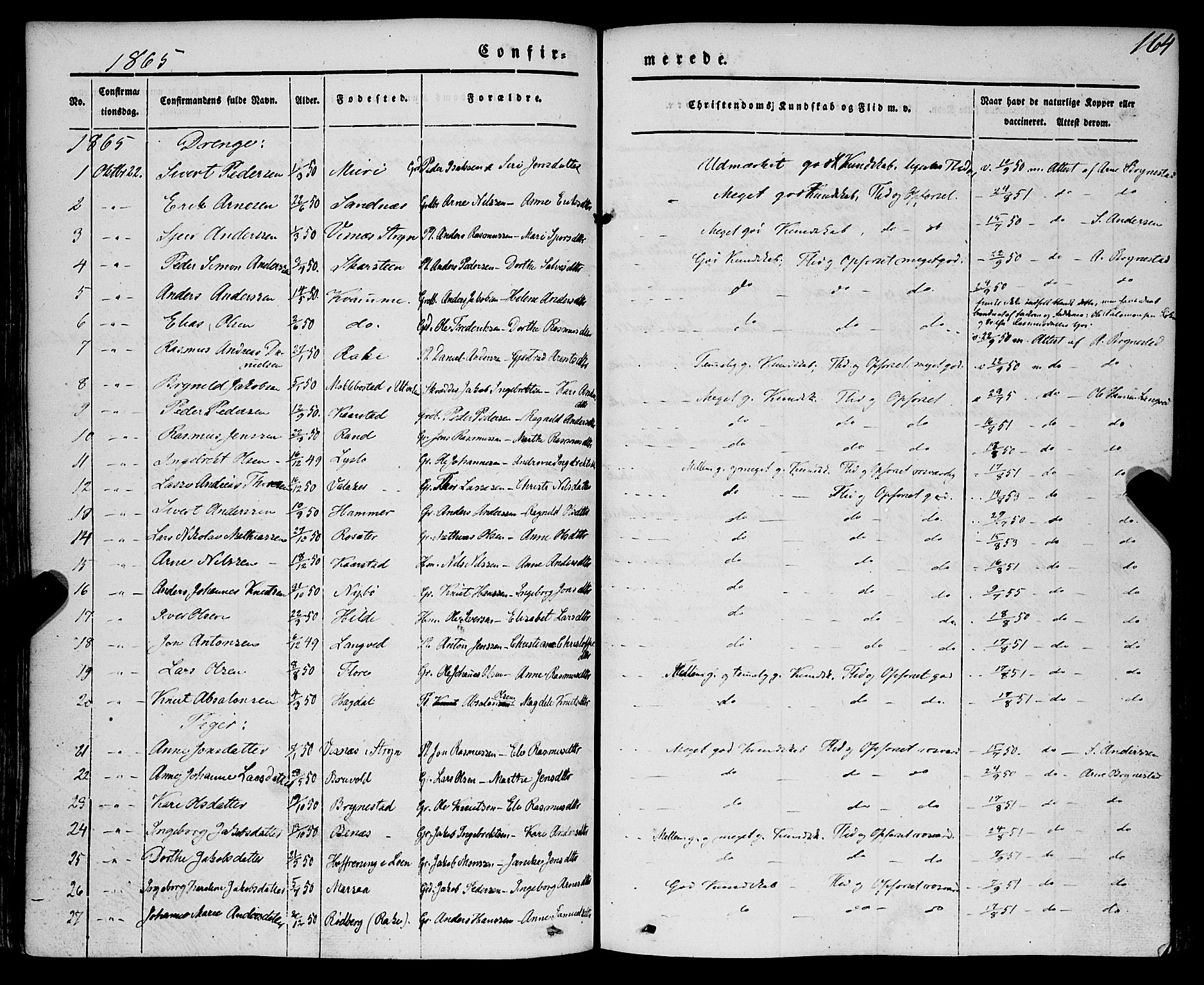 Innvik sokneprestembete, SAB/A-80501: Parish register (official) no. A 5, 1847-1865, p. 164