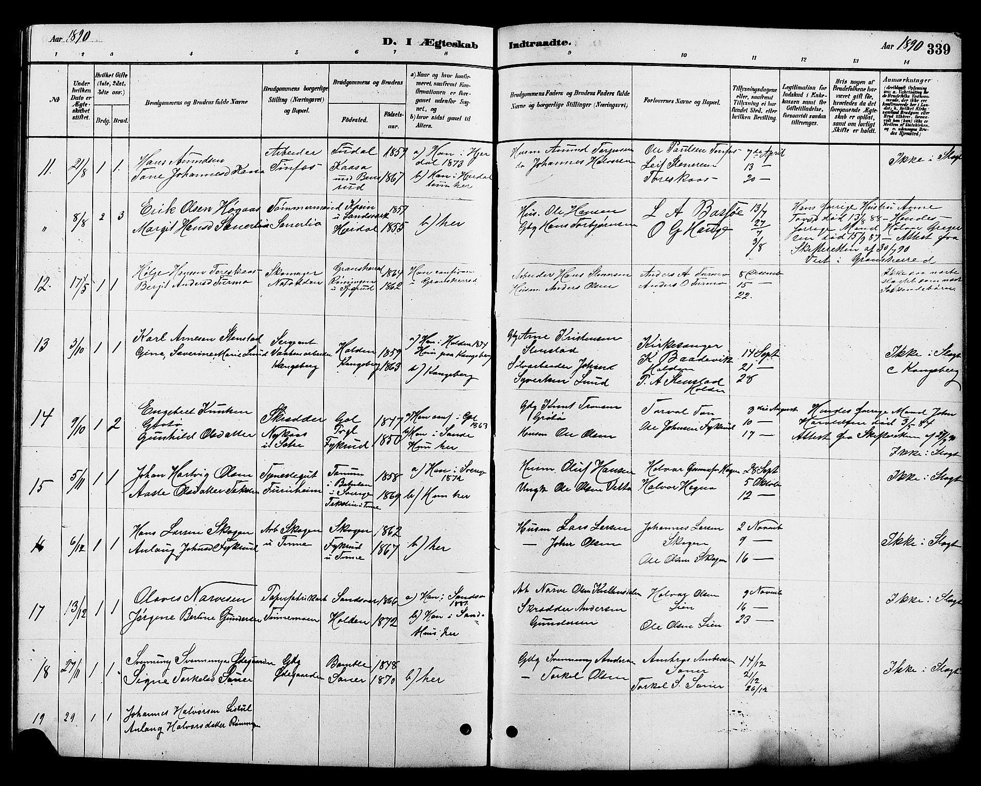 Heddal kirkebøker, SAKO/A-268/G/Ga/L0002: Parish register (copy) no. I 2, 1879-1908, p. 339