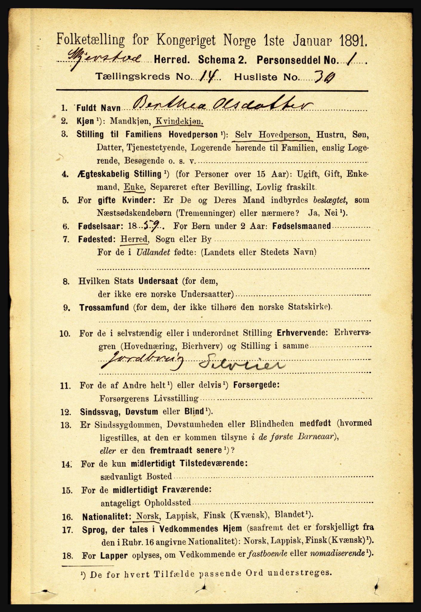 RA, 1891 census for 1842 Skjerstad, 1891, p. 5220
