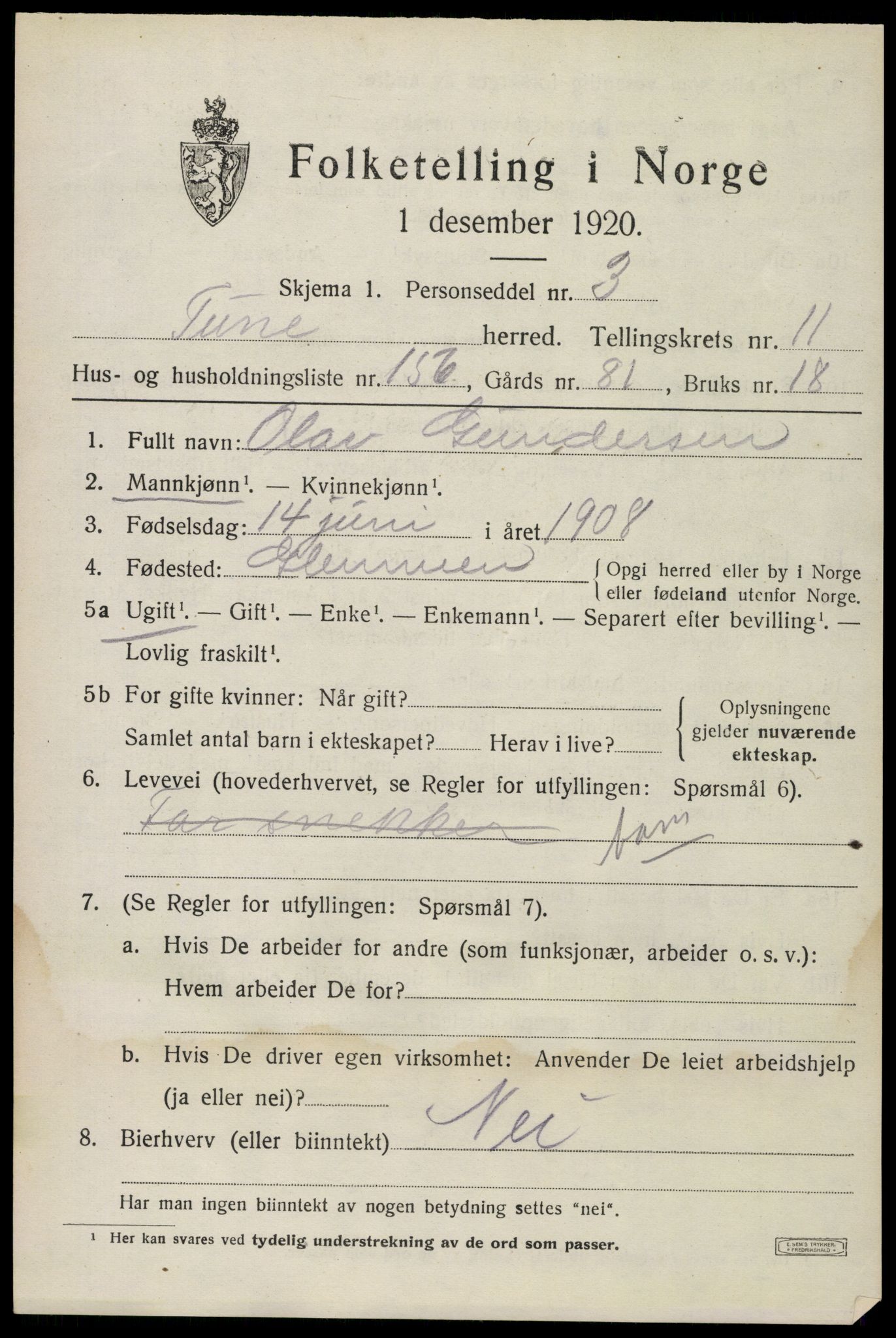 SAO, 1920 census for Tune, 1920, p. 15836