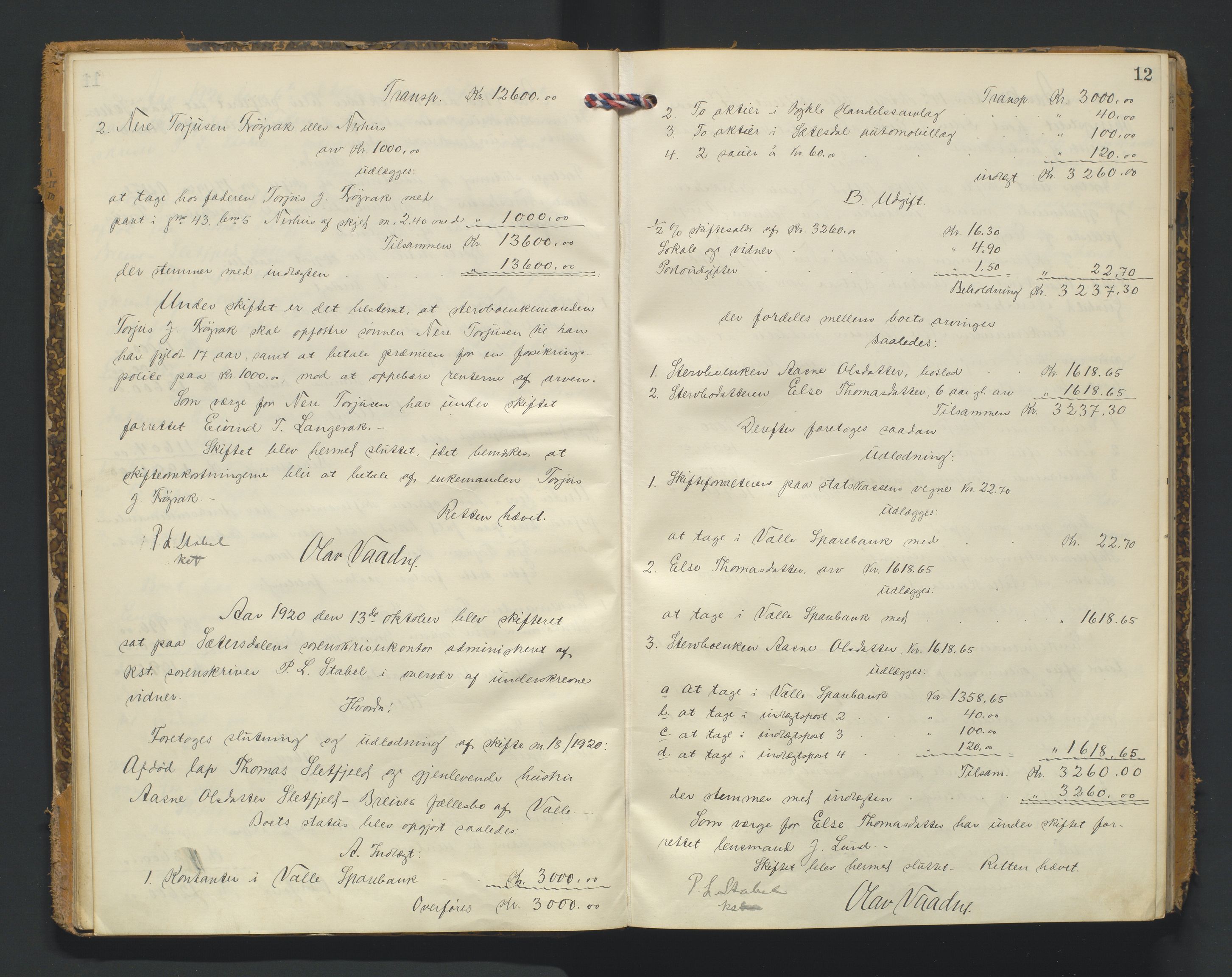Setesdal sorenskriveri, AV/SAK-1221-0011/H/Hc/L0040: Skifteforhandlingsprotokoll nr 12, 1920-1927, p. 12