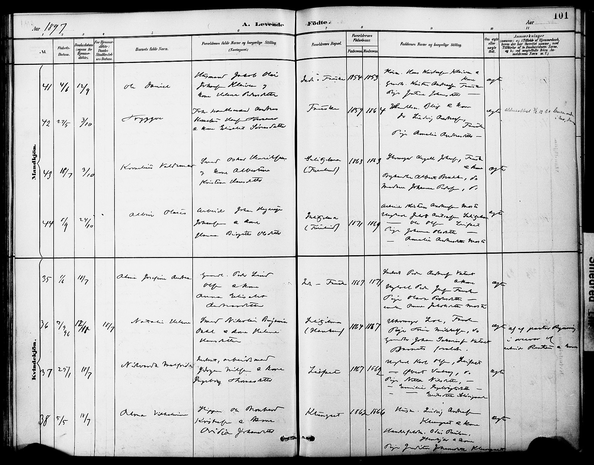 Ministerialprotokoller, klokkerbøker og fødselsregistre - Nordland, AV/SAT-A-1459/849/L0690: Parish register (official) no. 849A02, 1890-1897, p. 101