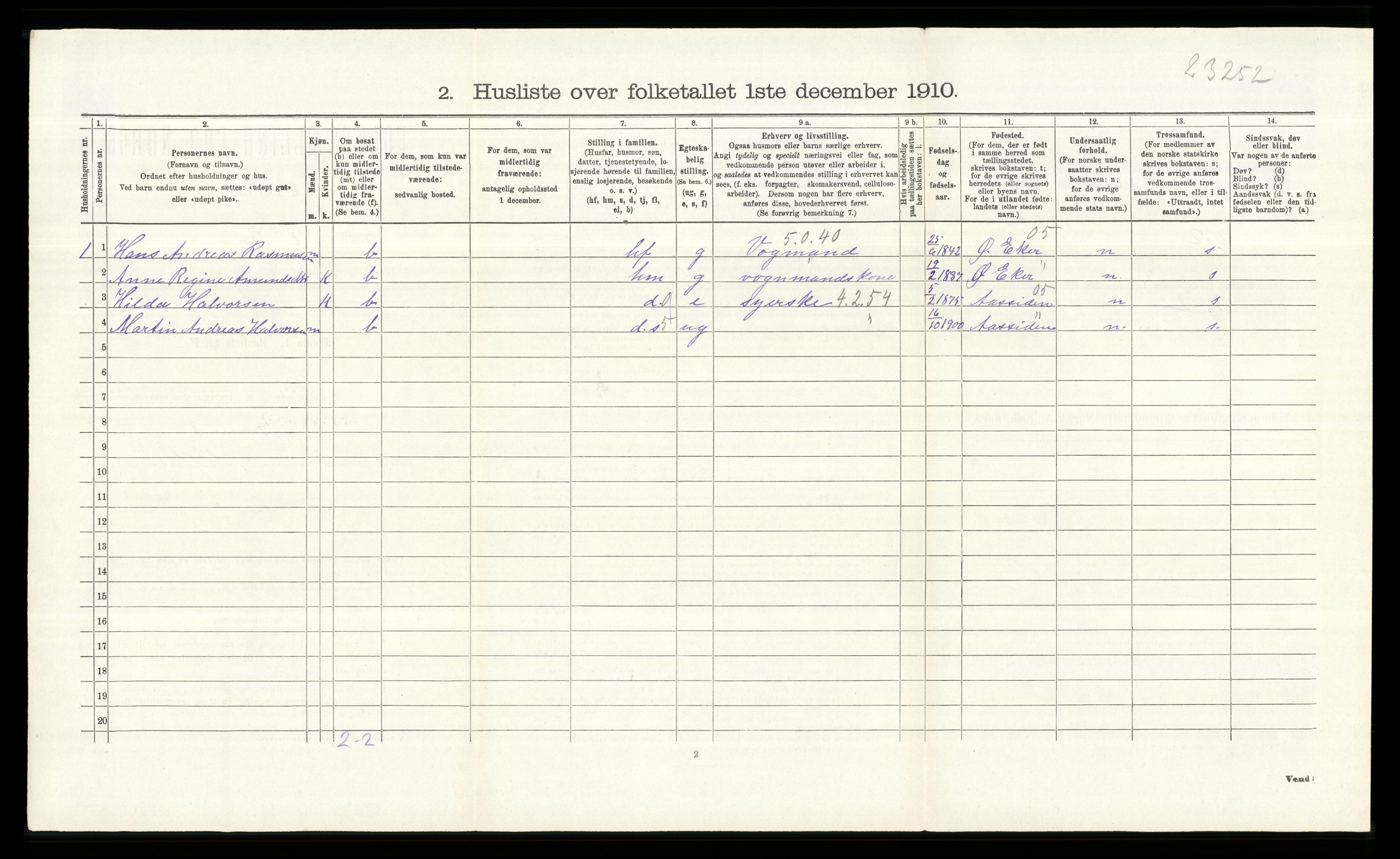 RA, 1910 census for Lier, 1910, p. 203