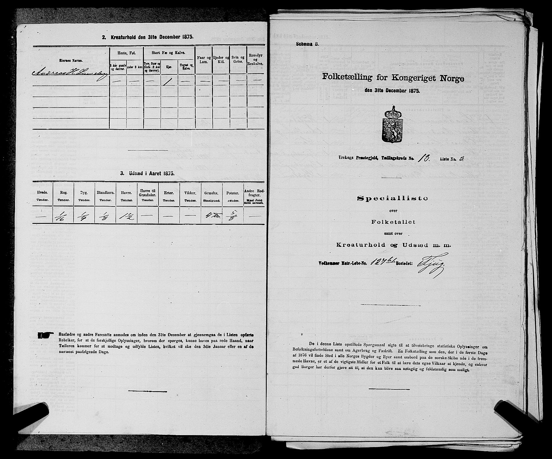 RA, 1875 census for 0224P Aurskog, 1875, p. 1233