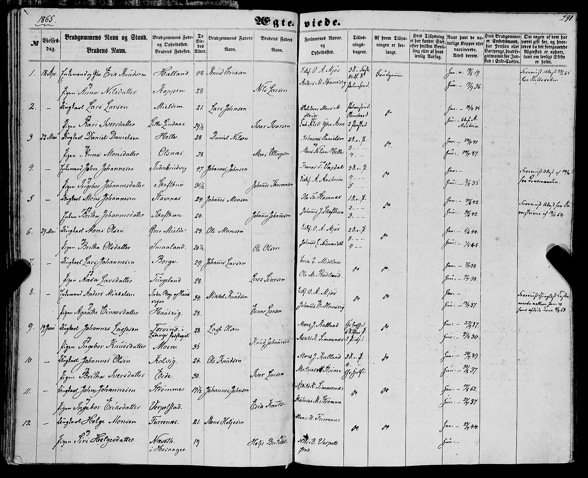 Haus sokneprestembete, SAB/A-75601/H/Haa: Parish register (official) no. A 17, 1858-1870, p. 291