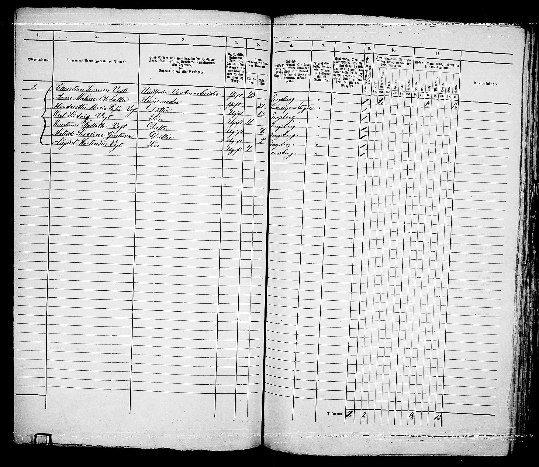 RA, 1865 census for Kongsberg/Kongsberg, 1865, p. 257