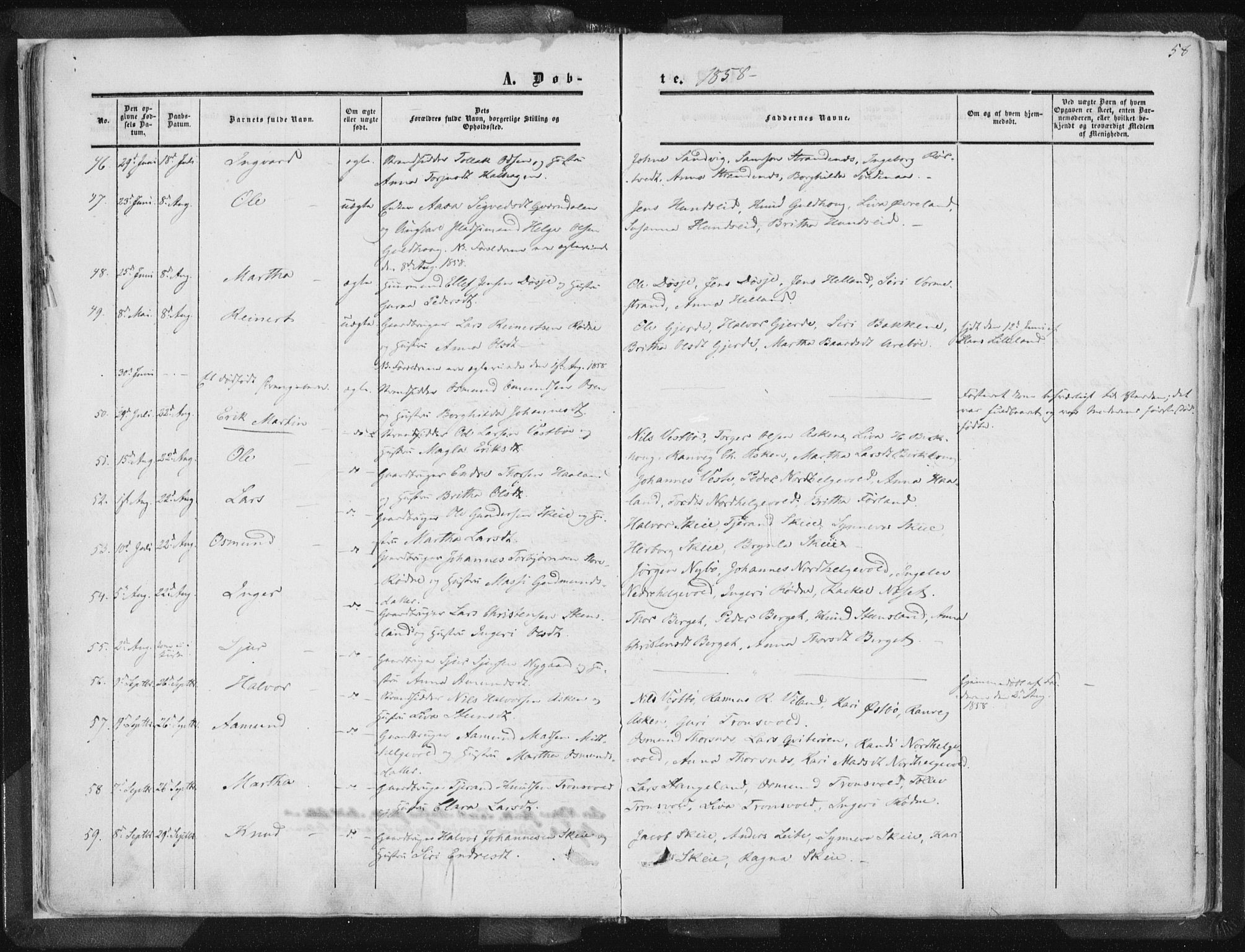 Vikedal sokneprestkontor, AV/SAST-A-101840/01/IV: Parish register (official) no. A 6.1, 1851-1867, p. 58