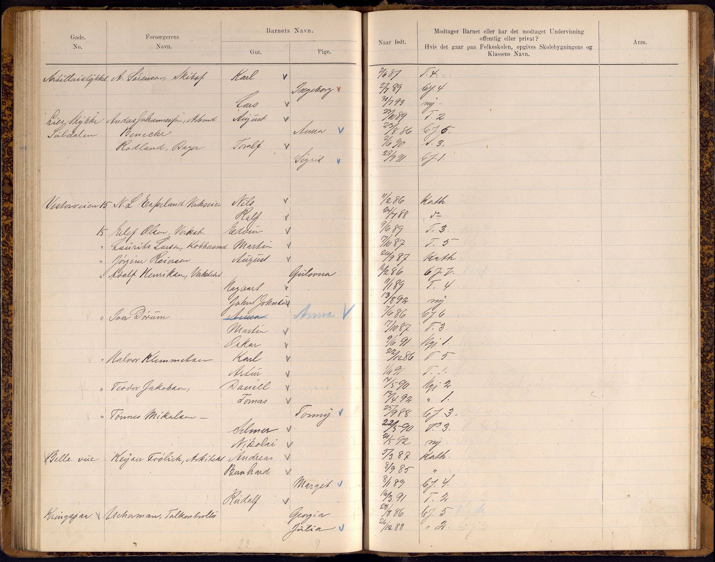 Kristiansand By - Skolekommisjonen/ -Styret, ARKSOR/1001KG510/J/Jb/L0009: Barnetelling, 1899