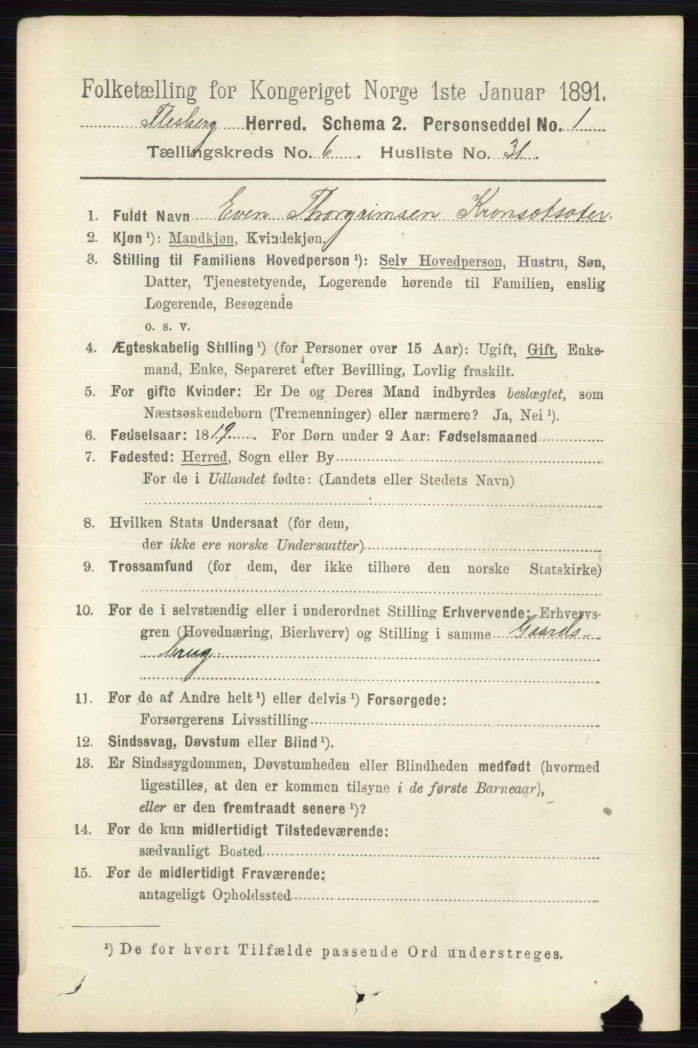 RA, 1891 census for 0631 Flesberg, 1891, p. 1131