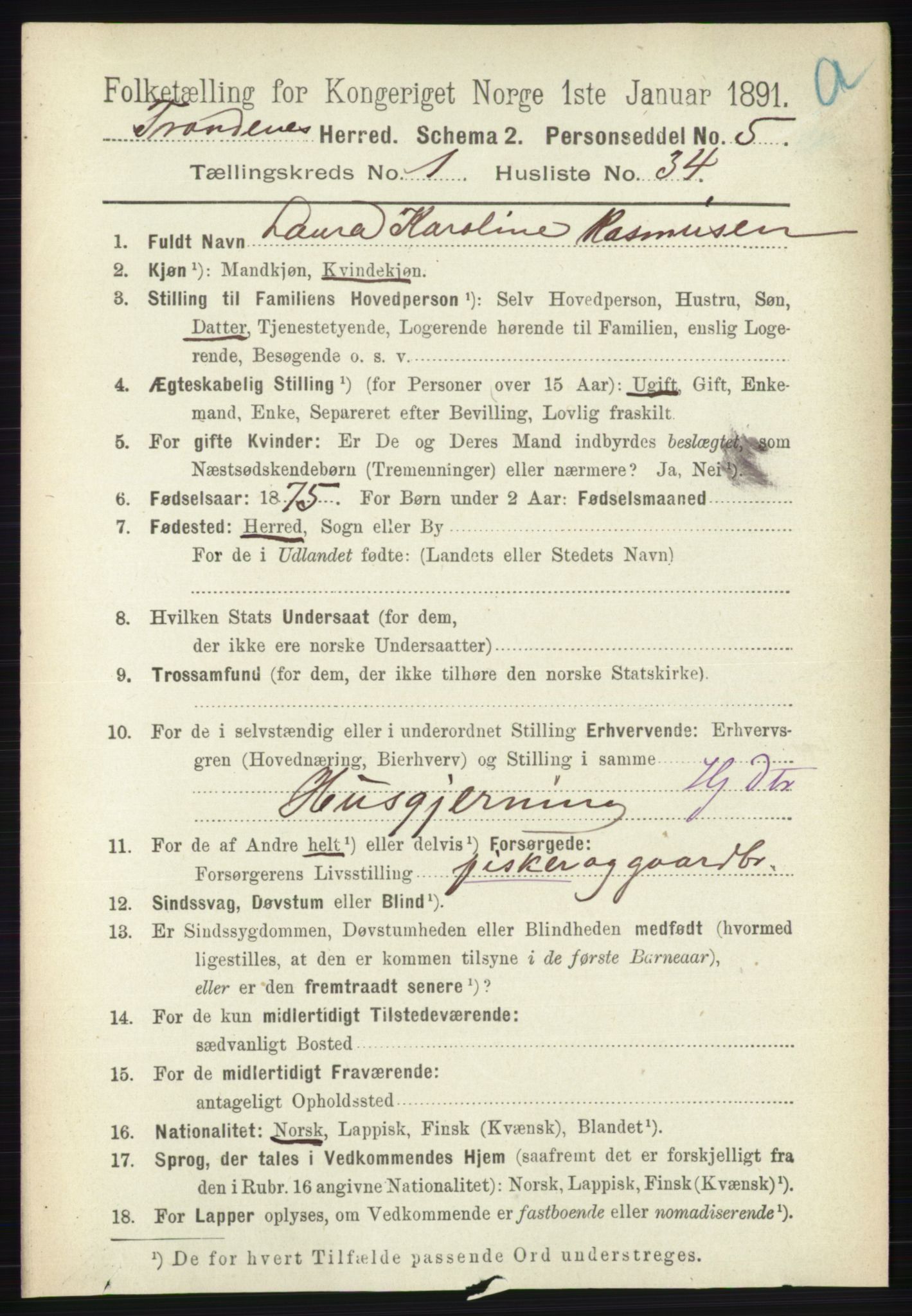 RA, 1891 census for 1914 Trondenes, 1891, p. 340