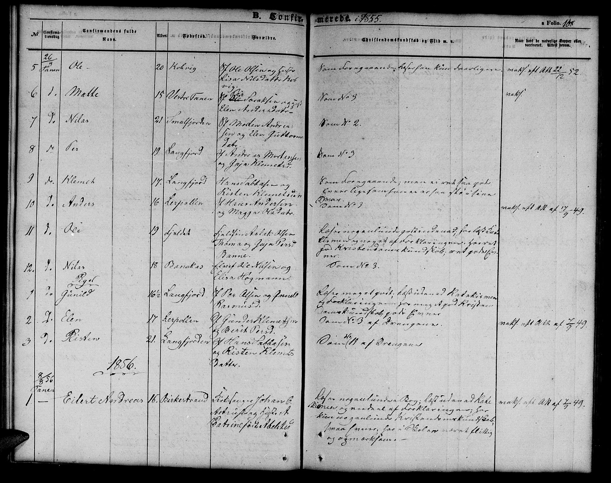 Tana sokneprestkontor, SATØ/S-1334/H/Hb/L0001klokker: Parish register (copy) no. 1 /1, 1853-1867, p. 108