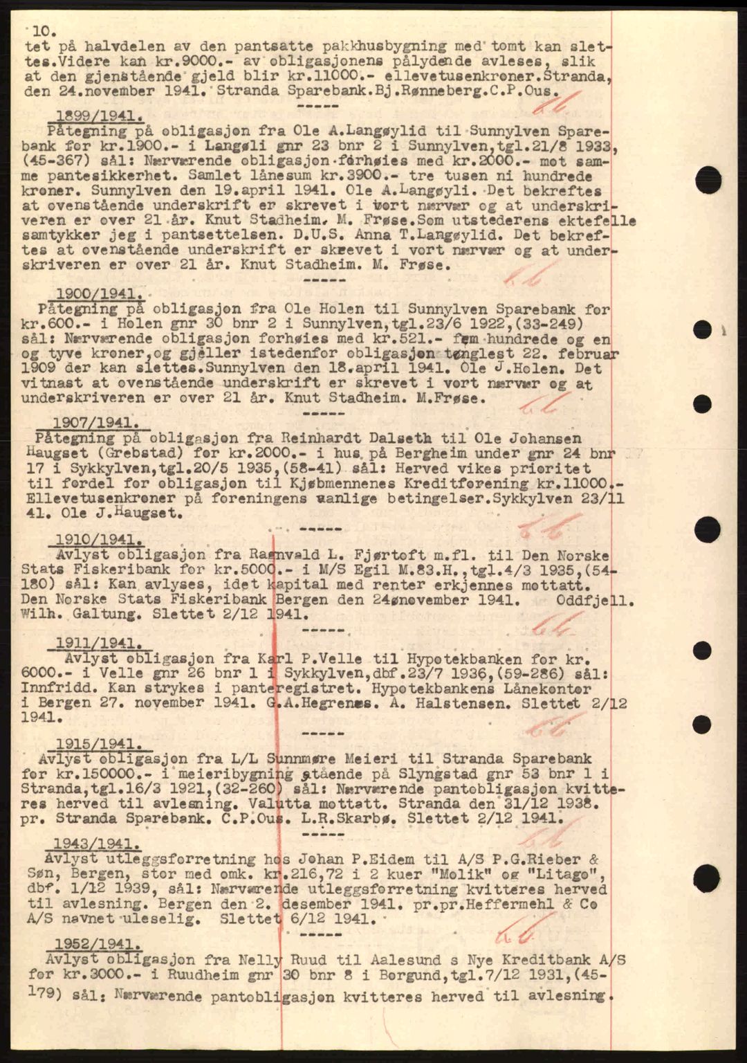Nordre Sunnmøre sorenskriveri, SAT/A-0006/1/2/2C/2Ca: Mortgage book no. B1-6, 1938-1942, Diary no: : 1899/1941