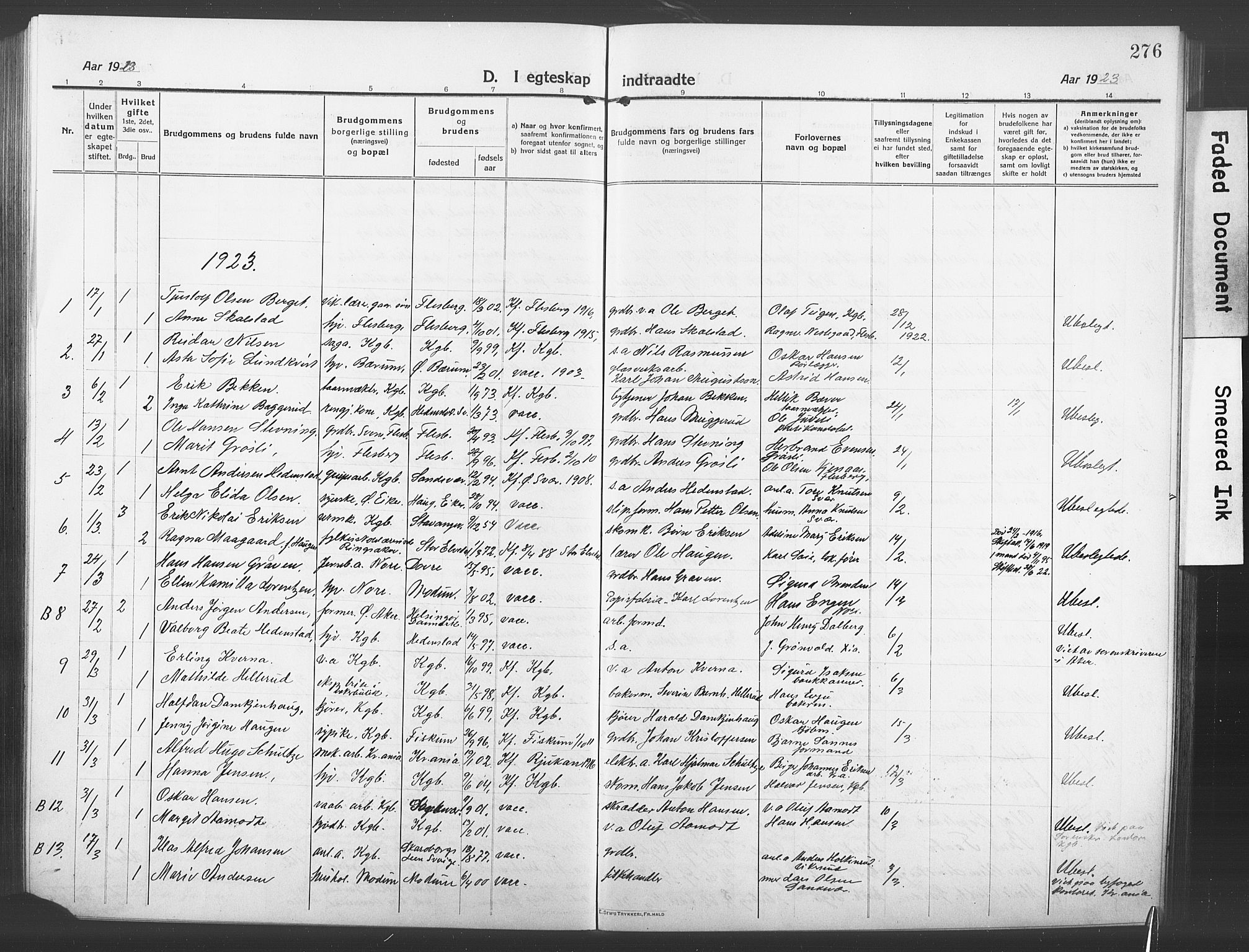 Kongsberg kirkebøker, AV/SAKO-A-22/G/Ga/L0008: Parish register (copy) no. 8, 1915-1932, p. 276