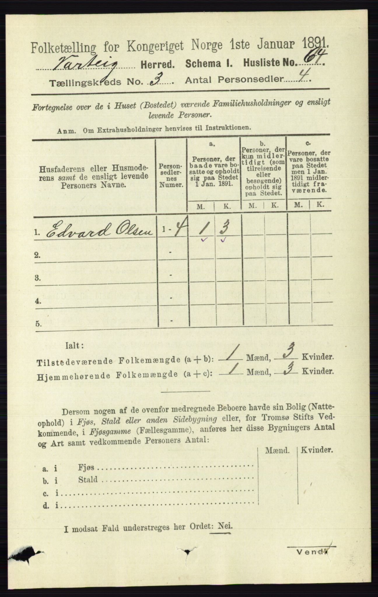 RA, 1891 census for 0114 Varteig, 1891, p. 1150