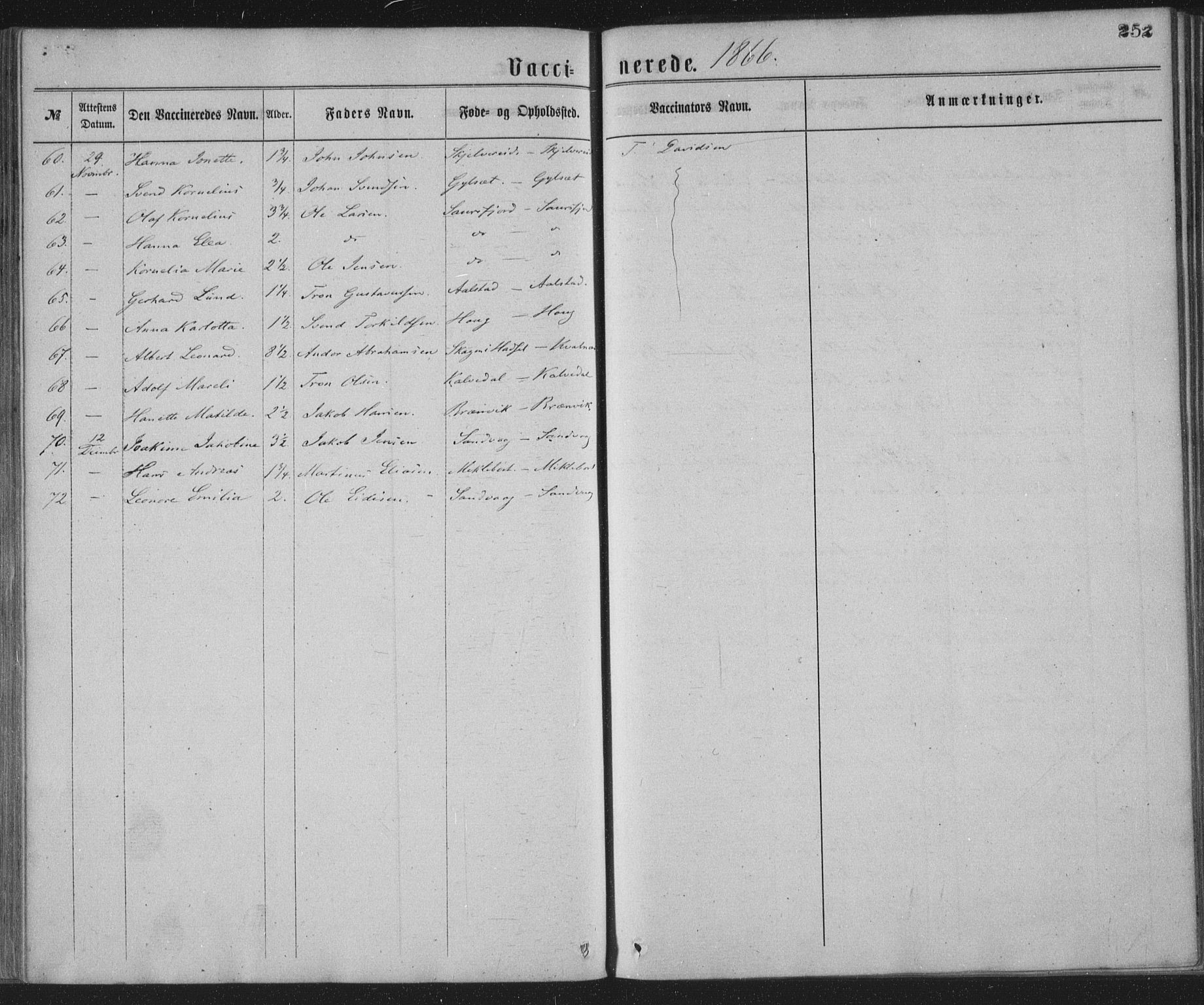 Ministerialprotokoller, klokkerbøker og fødselsregistre - Nordland, AV/SAT-A-1459/855/L0801: Parish register (official) no. 855A09, 1864-1874, p. 252