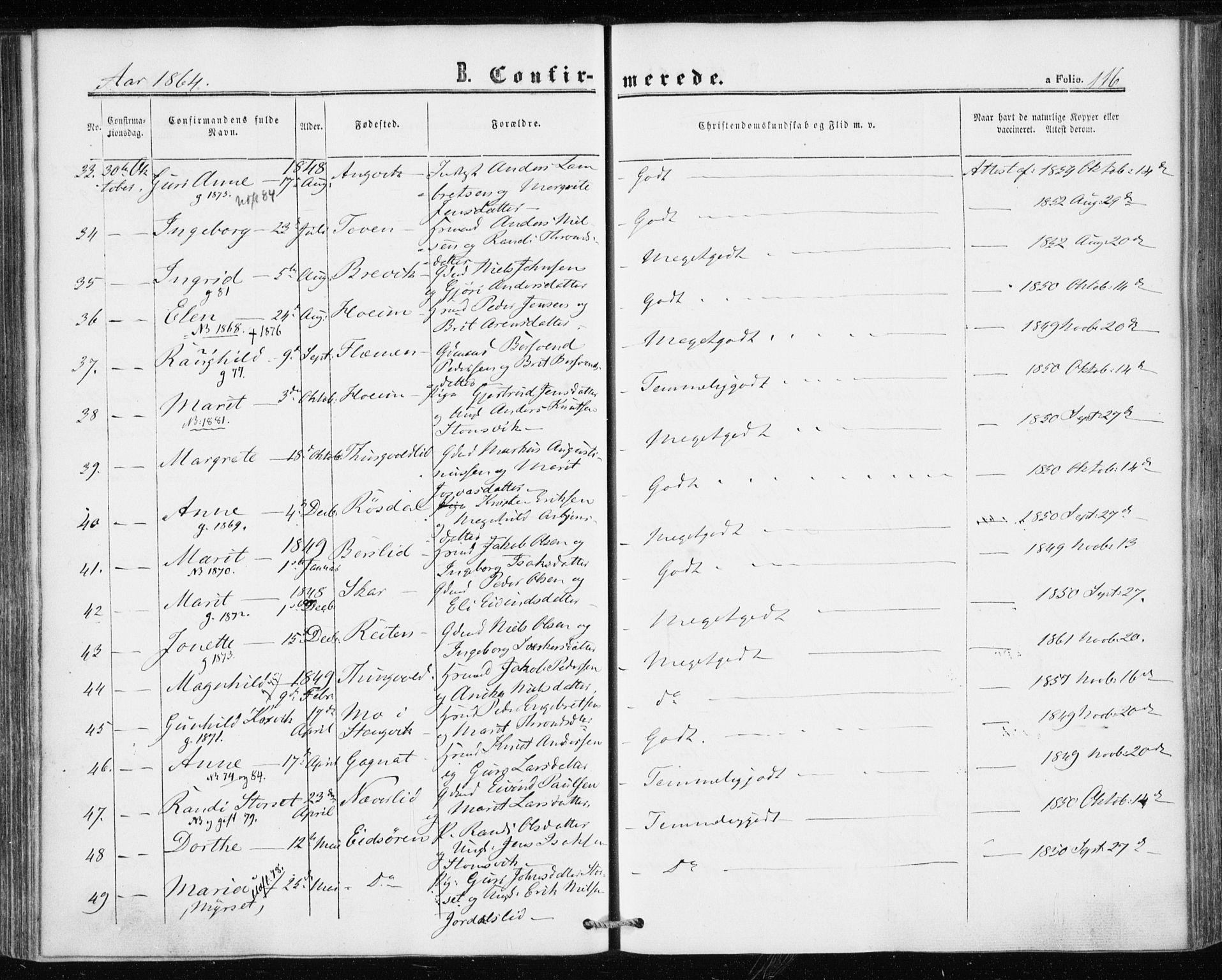 Ministerialprotokoller, klokkerbøker og fødselsregistre - Møre og Romsdal, AV/SAT-A-1454/586/L0985: Parish register (official) no. 586A11, 1857-1866, p. 116