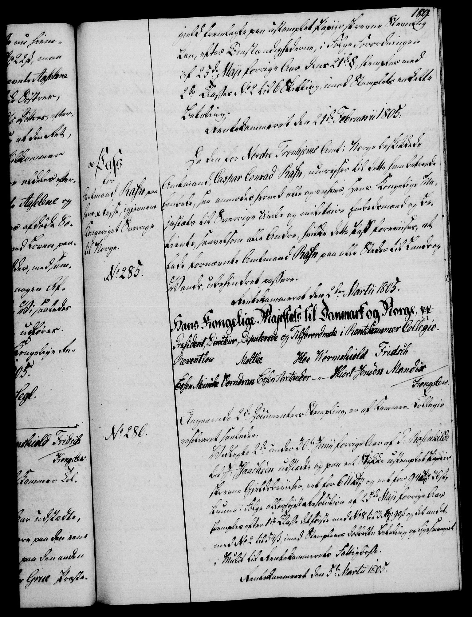 Rentekammeret, Kammerkanselliet, RA/EA-3111/G/Gg/Gga/L0018: Norsk ekspedisjonsprotokoll med register (merket RK 53.18), 1804-1806, p. 189