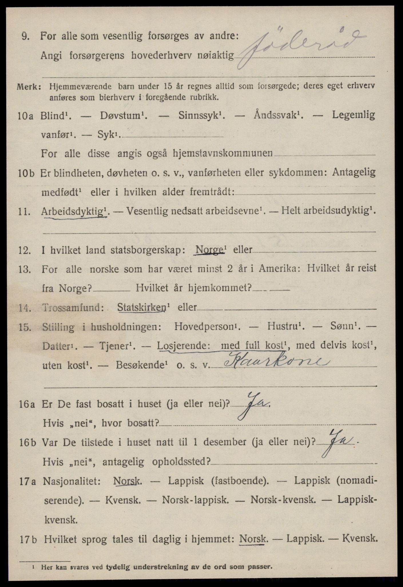 SAT, 1920 census for Agdenes, 1920, p. 2274