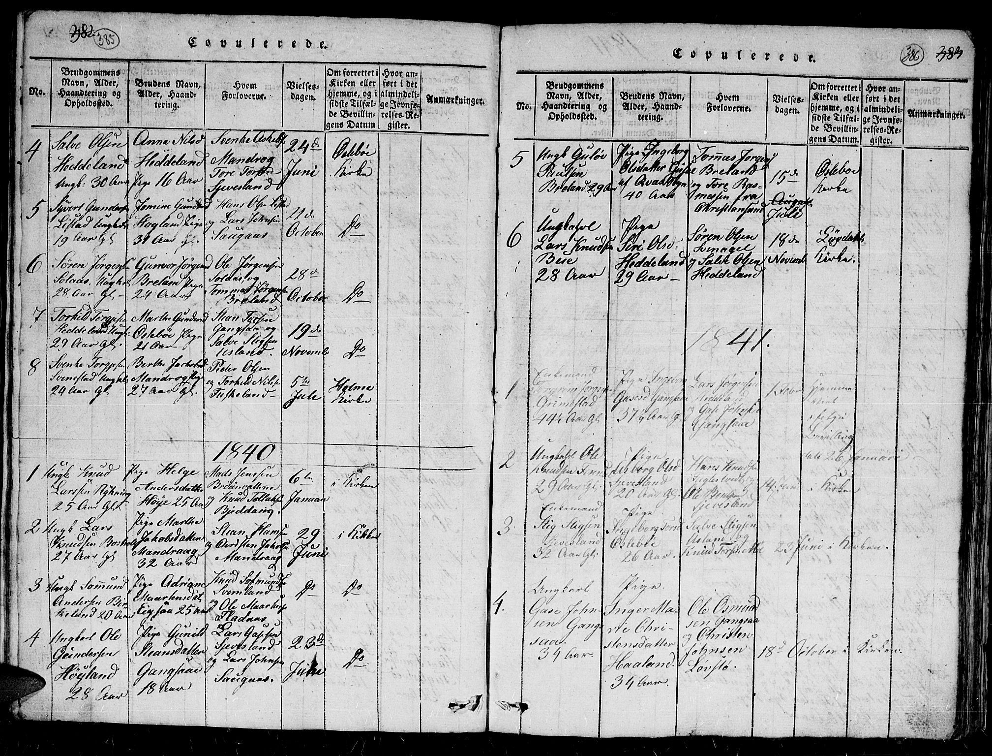 Holum sokneprestkontor, AV/SAK-1111-0022/F/Fb/Fbc/L0001: Parish register (copy) no. B 1, 1820-1859, p. 385-386